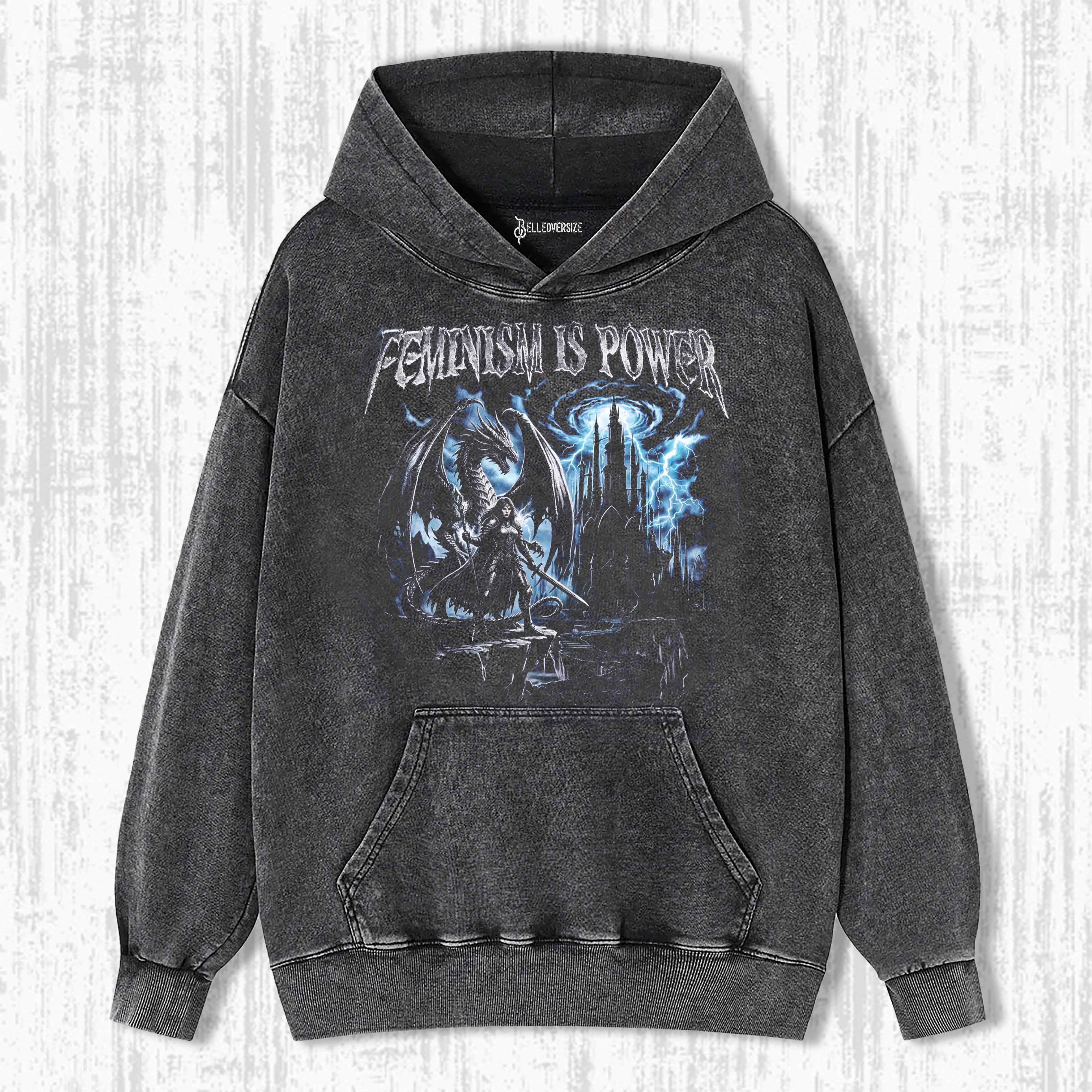 FEMINISM IS POWER DRAGON VINTAGE 90S GRAPHIC HOODIE