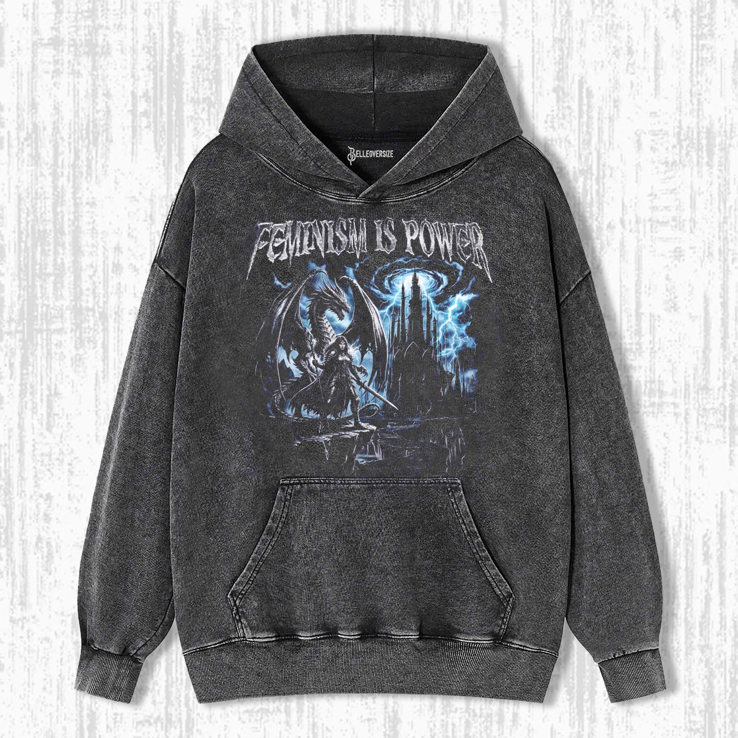 FEMINISM IS POWER DRAGON VINTAGE 90S GRAPHIC HOODIE