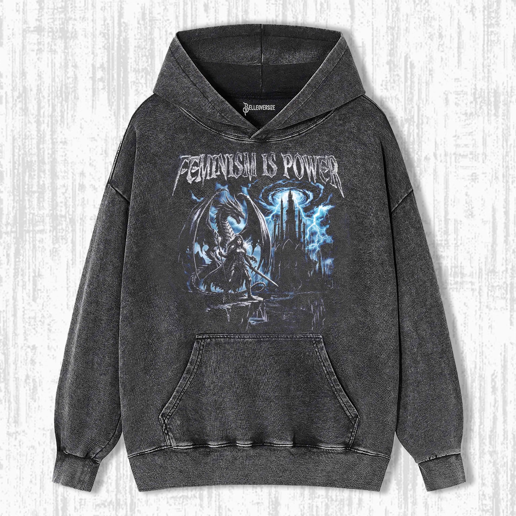 FEMINISM IS POWER DRAGON VINTAGE 90S GRAPHIC HOODIE