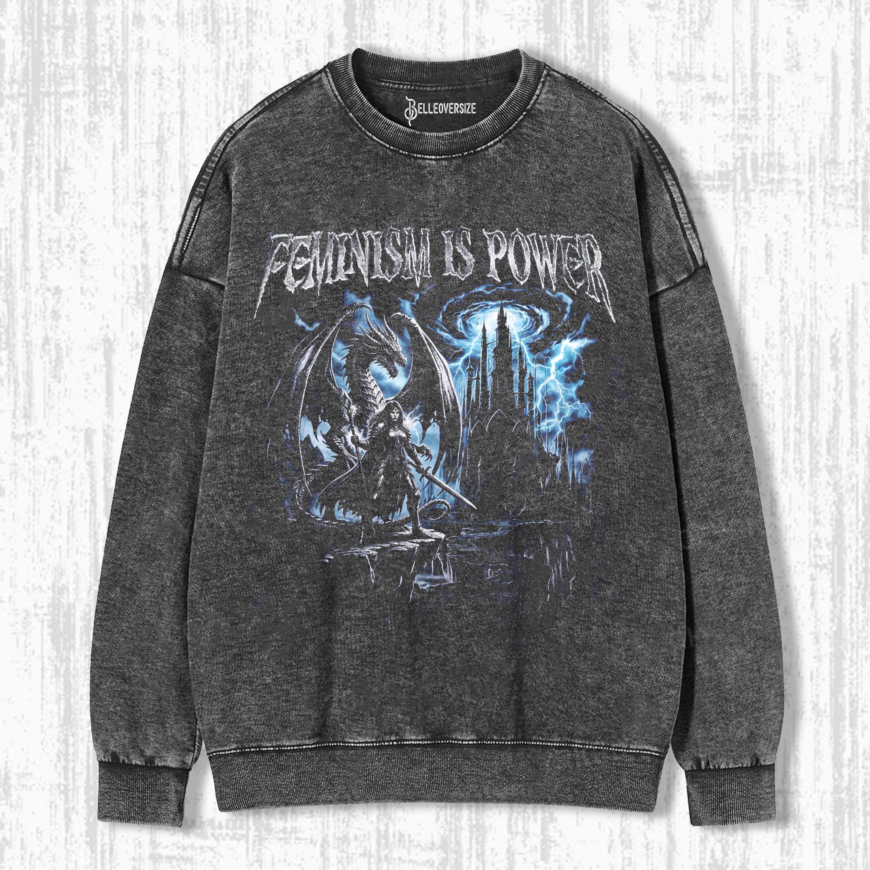 FEMINISM IS POWER DRAGON VINTAGE 90S GRAPHIC SWEATSHIRTS