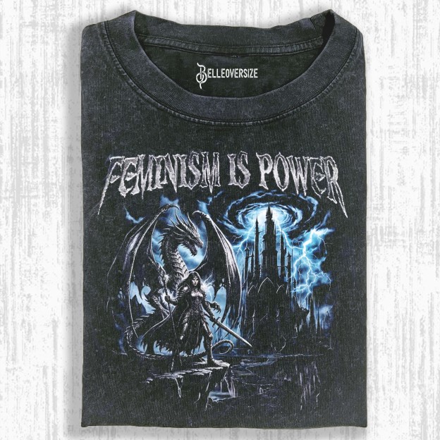 FEMINISM IS POWER DRAGON VINTAGE 90S GRAPHIC T-SHIRT