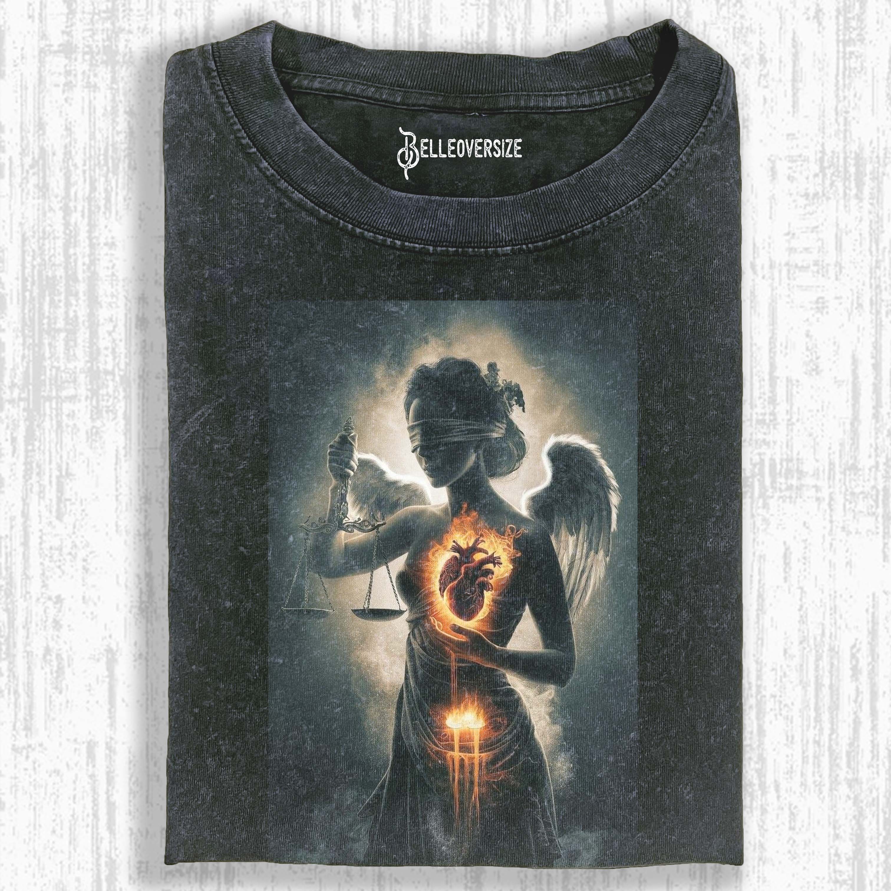 FLAMING HEART JUSTICE ANGEL T-SHIRT