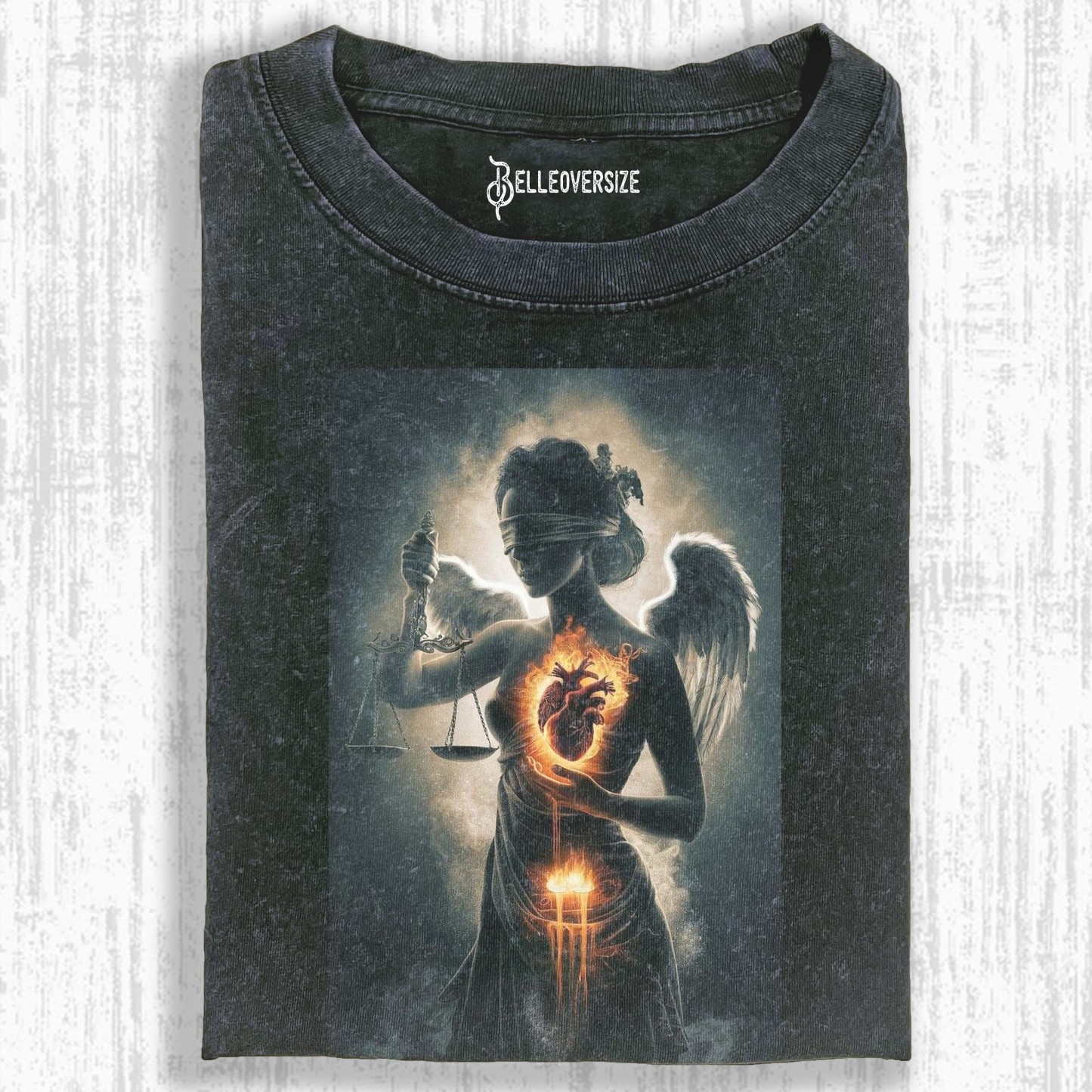 FLAMING HEART JUSTICE ANGEL T-SHIRT