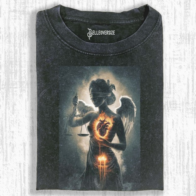 FLAMING HEART JUSTICE ANGEL T-SHIRT