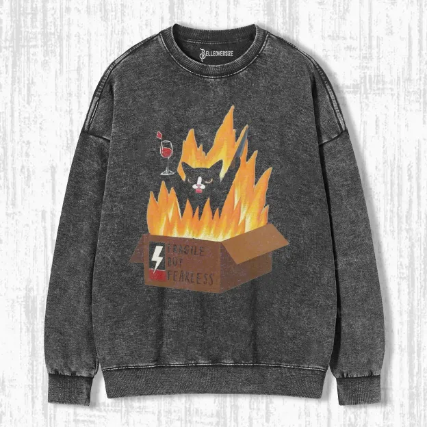 FRAGILE BUT FEARLESS CAT  SWEATSHIRTS