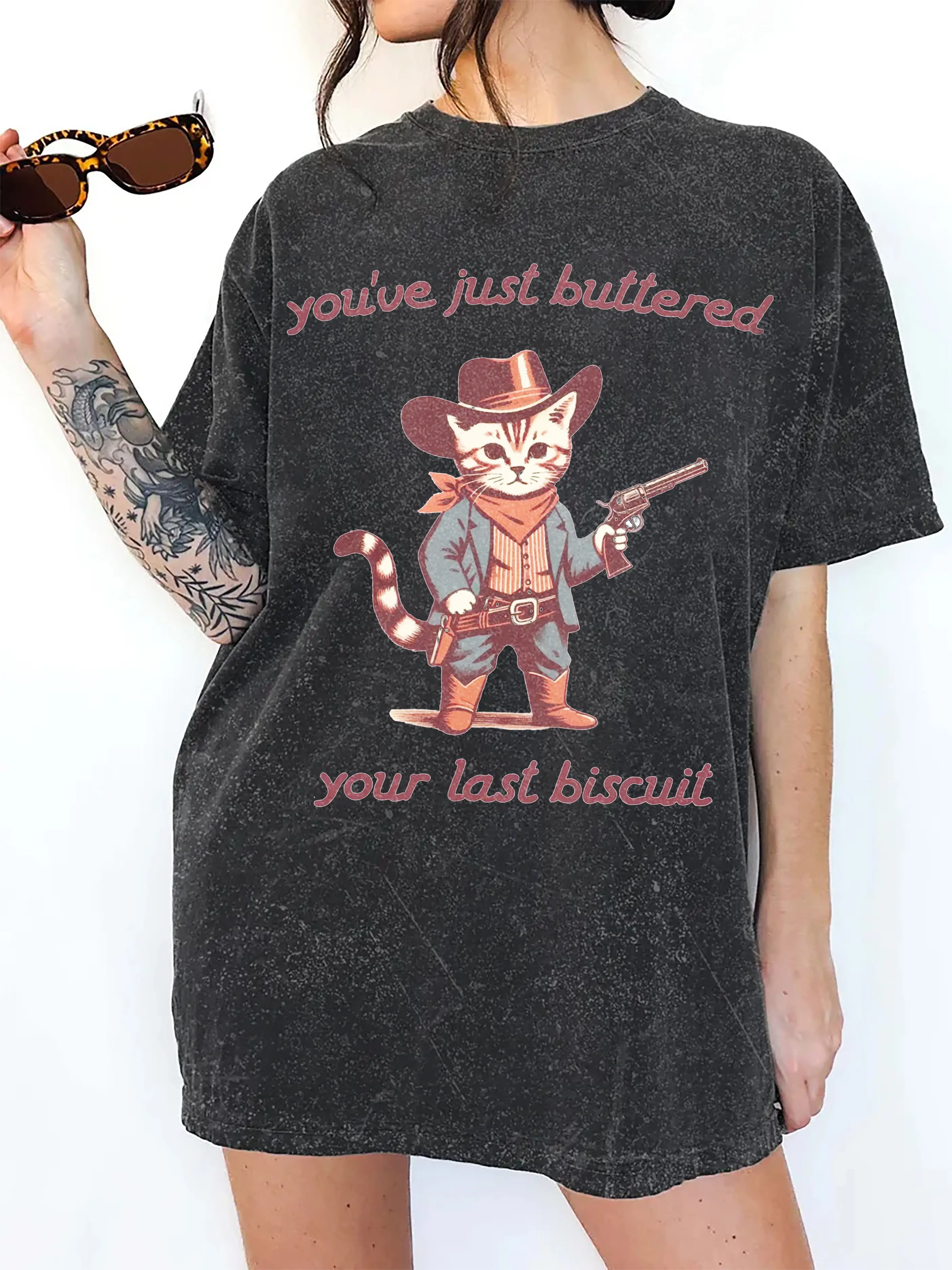 FUNNY COWBOY CAT  T-SHIRT