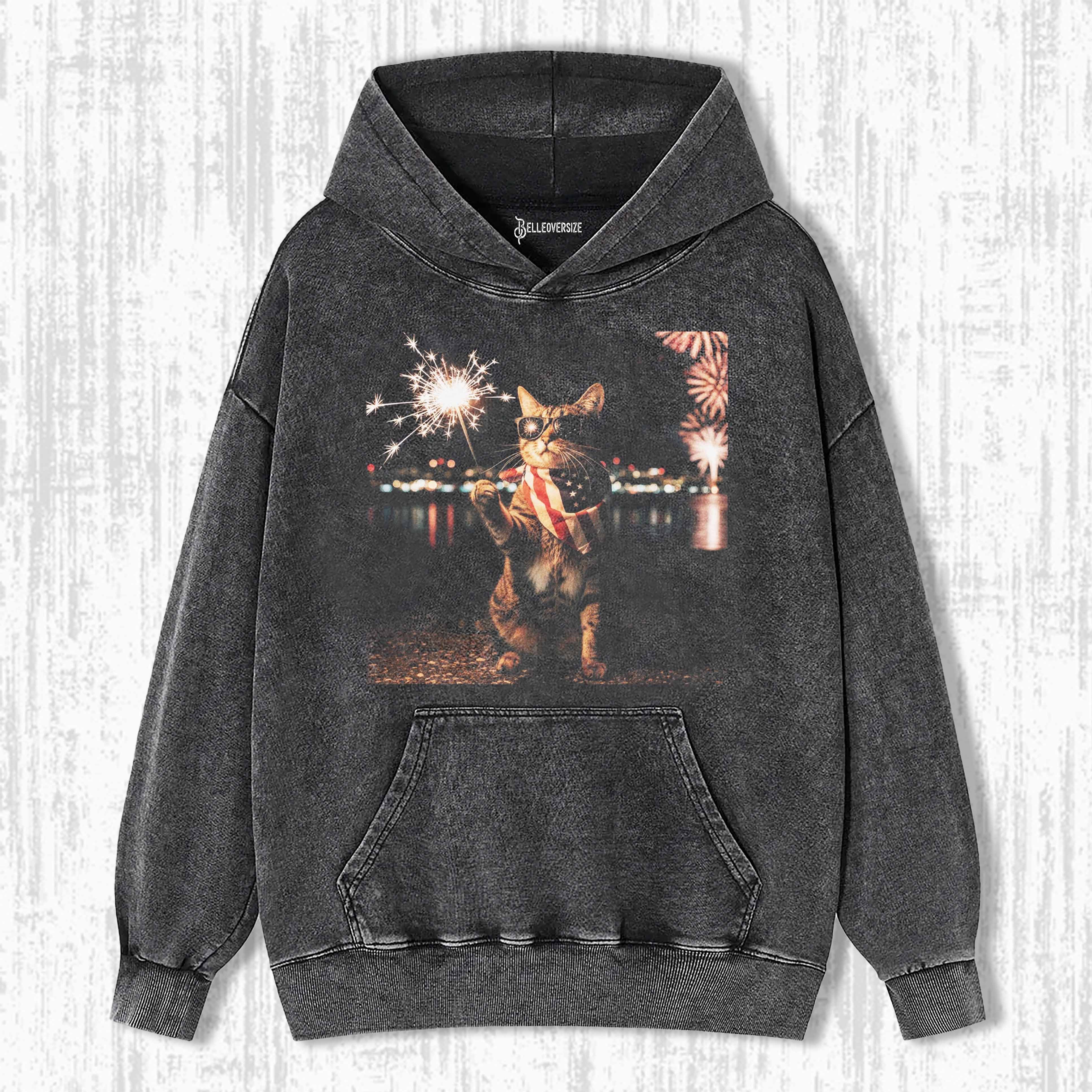 FUNNY PATRIOTIC SMOKING CAT HOODIE