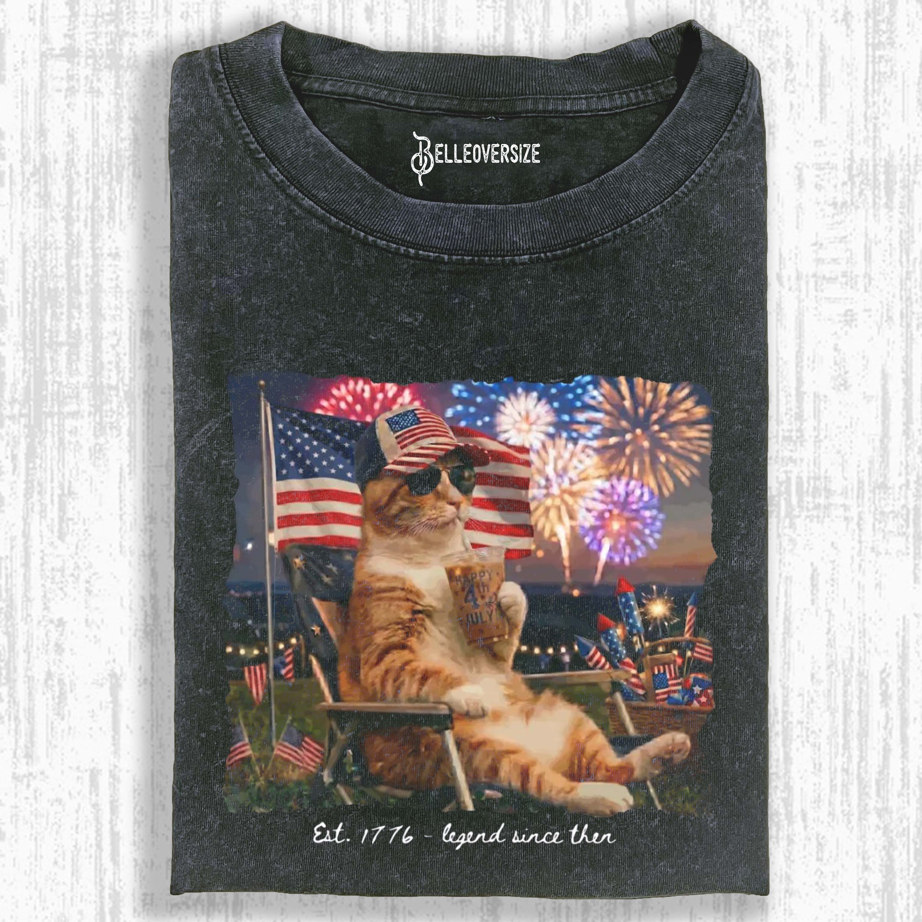 FUNNY PATRIOTIC  CAT T-SHIRT