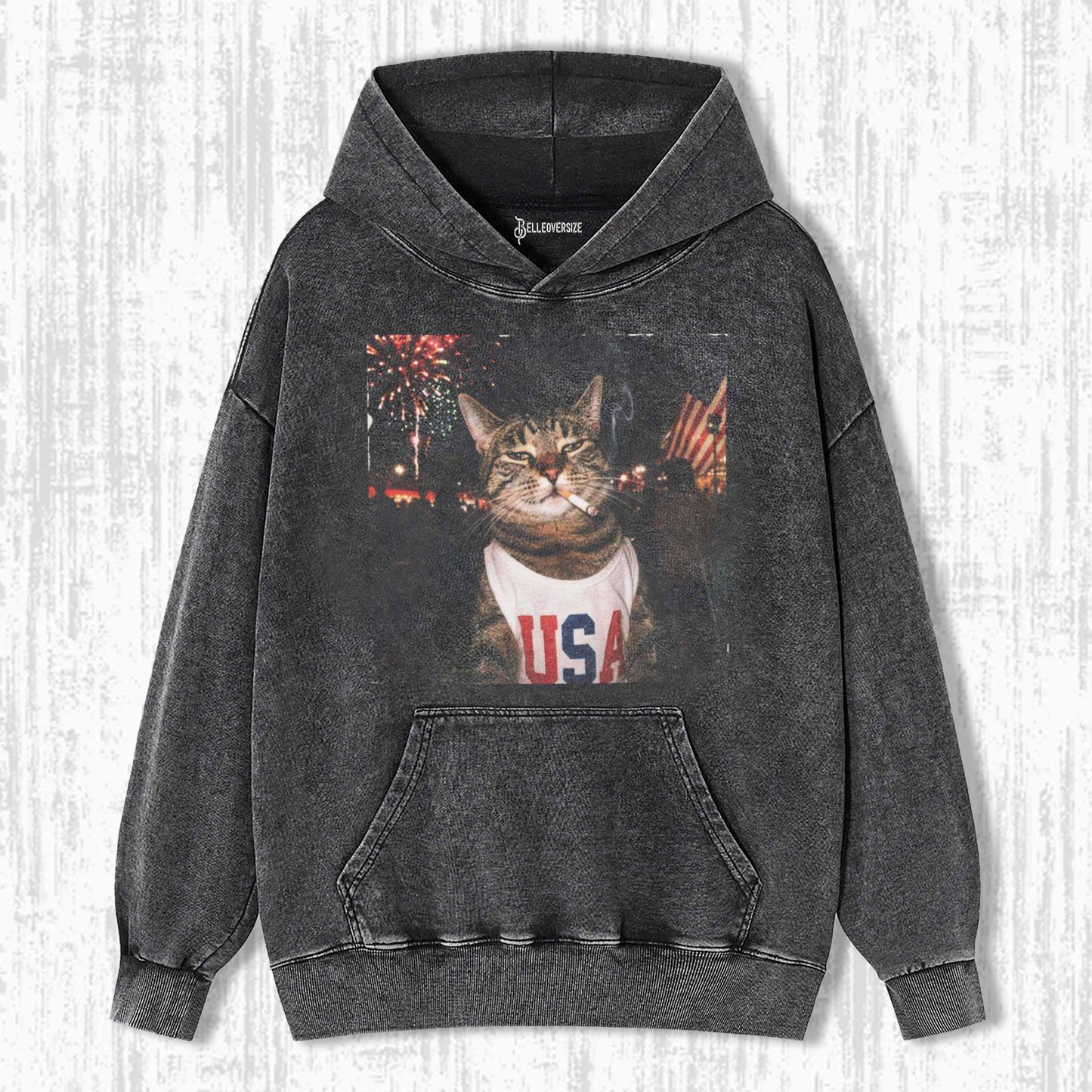 FUNNY PATRIOTIC SMOKING CAT HOODIE