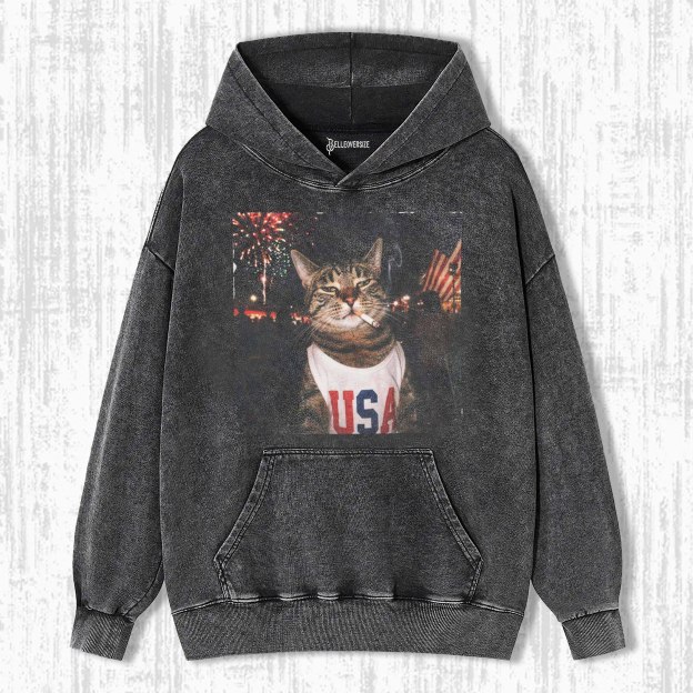 FUNNY PATRIOTIC SMOKING CAT HOODIE
