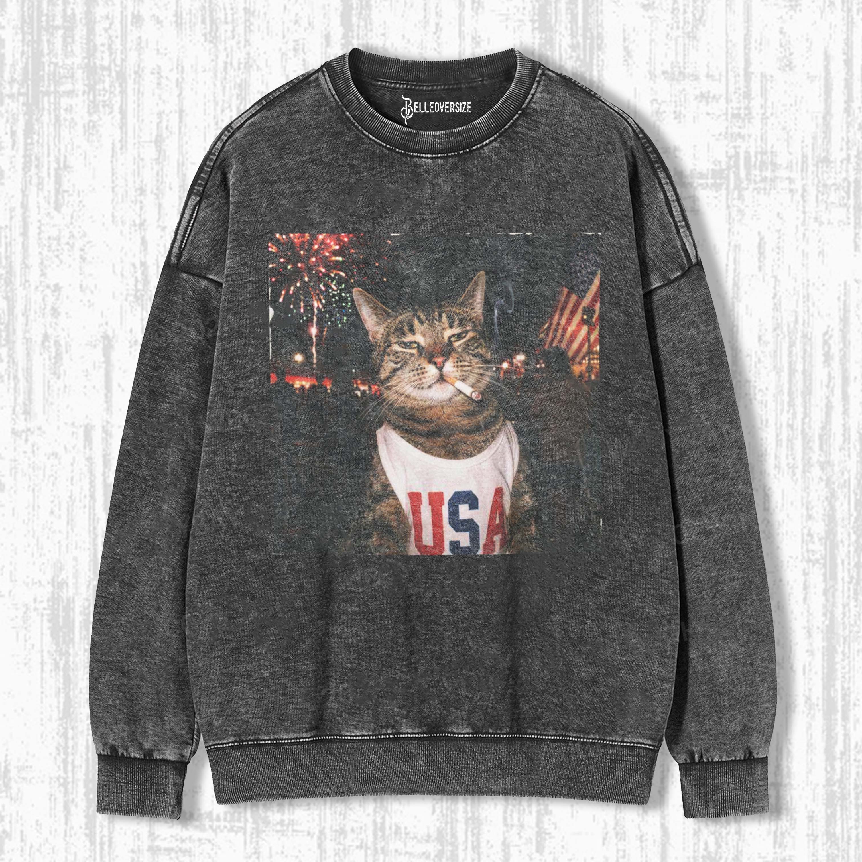 FUNNY PATRIOTIC SMOKING CAT SWEATSHIRTS