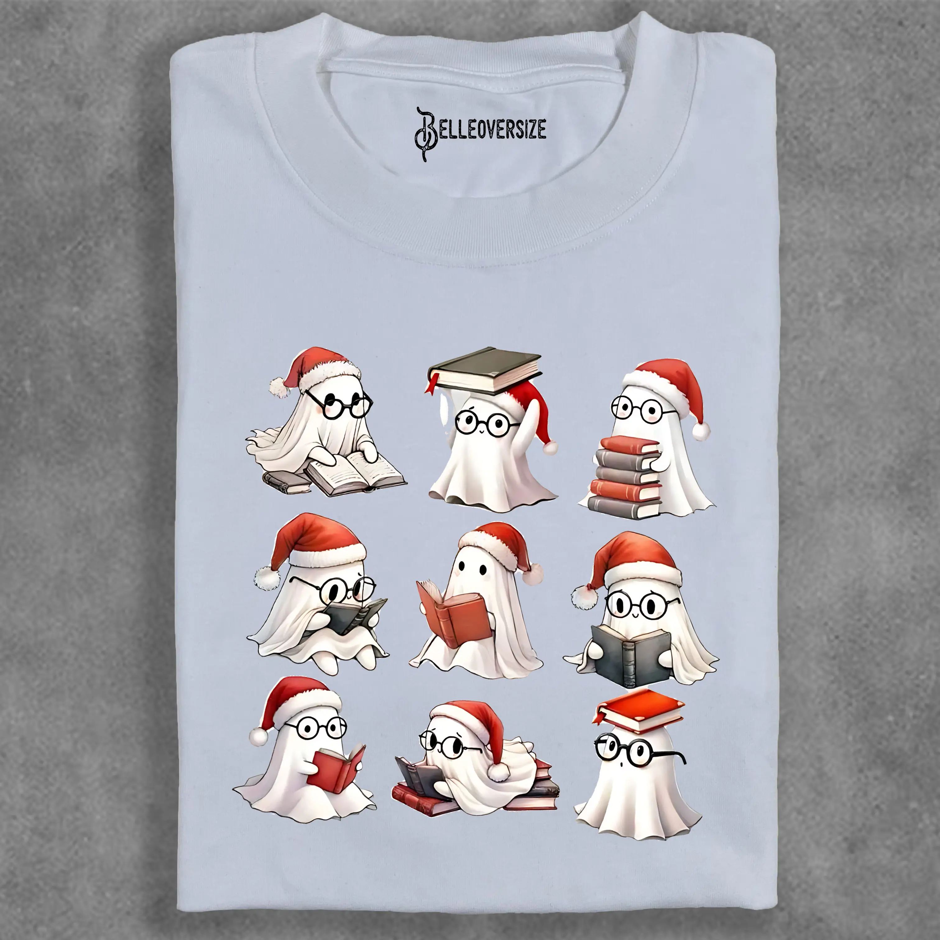 GHOST WITH SANTA HAT READ BOOKS TEACHER T-SHIRT
