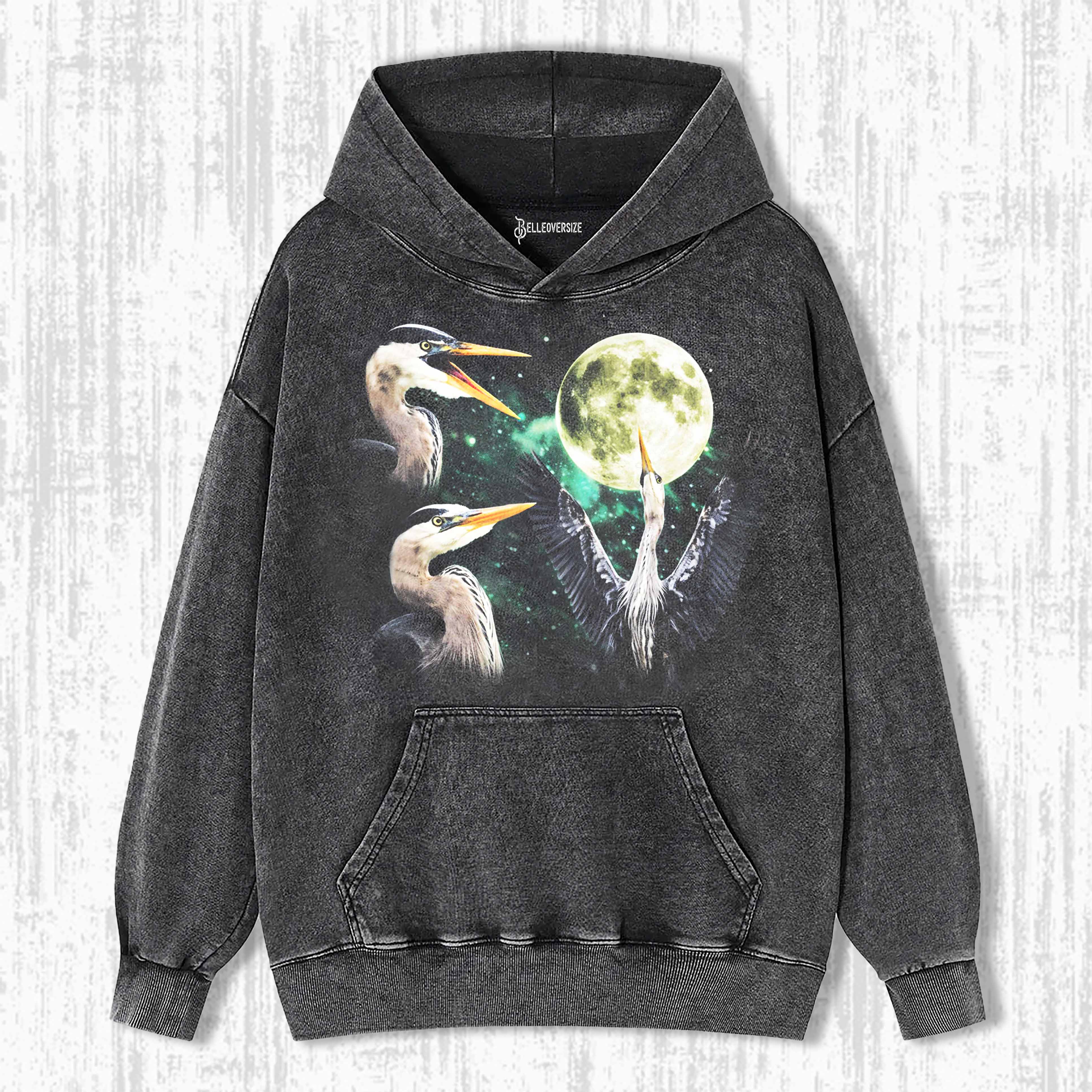 GREAT BLUE HERON MOON VINTAGE GRAPHIC HOODIE 