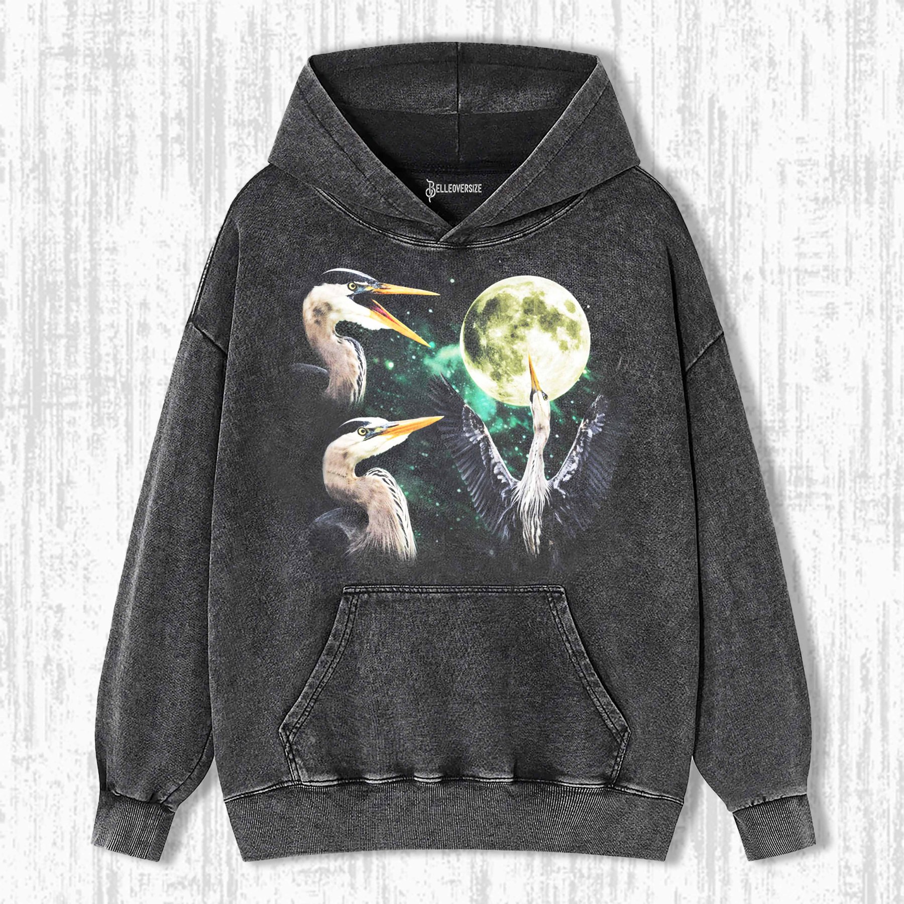 GREAT BLUE HERON MOON VINTAGE GRAPHIC HOODIE