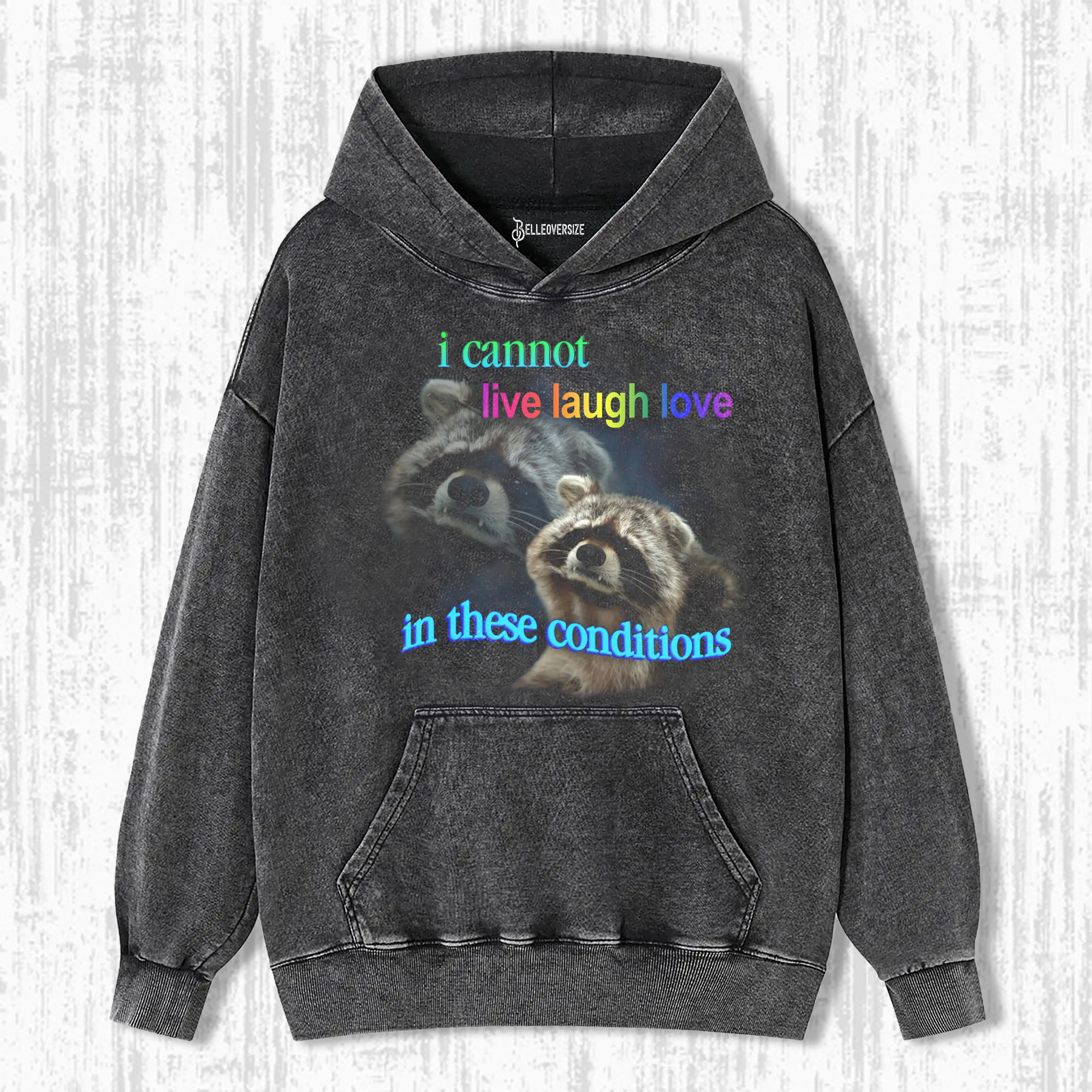 I CANNOT LIVE LAUGH LOVE IN THESE CONDITIONS RACCOON  HOODIE
