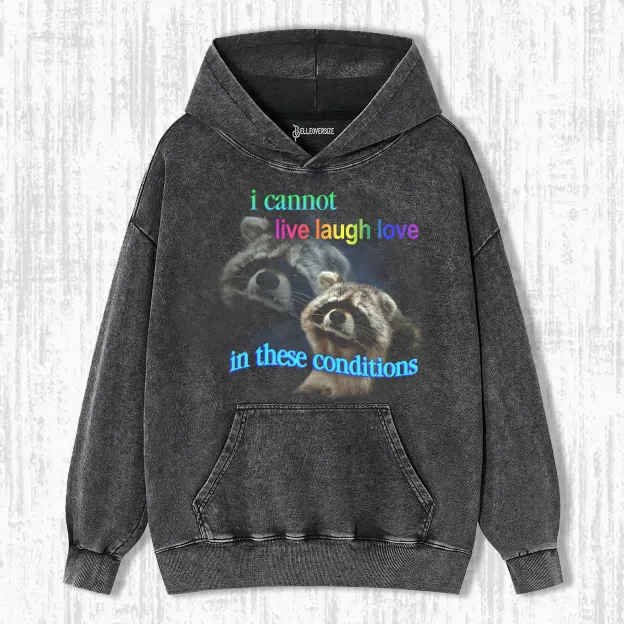 I CANNOT LIVE LAUGH LOVE IN THESE CONDITIONS RACCOON  HOODIE