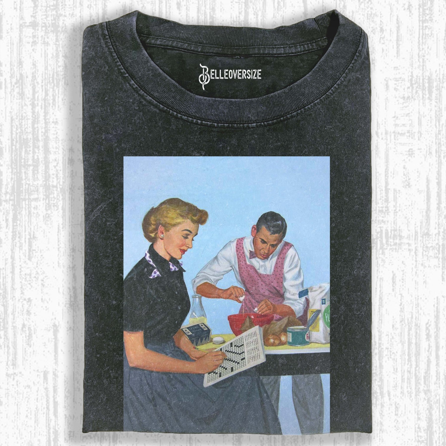 MAN COOKS WOMAN READS RETRO VINTAGE T-SHIRT