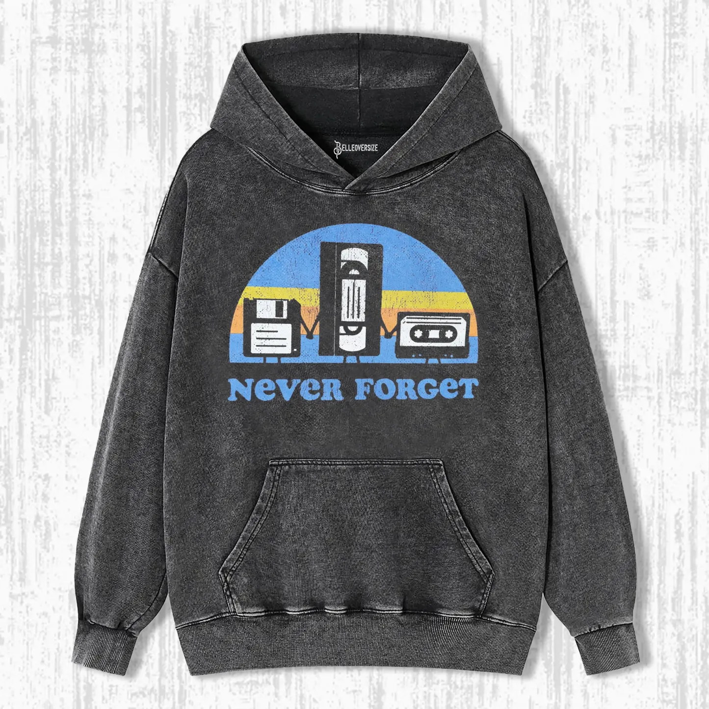 NEVER FORGET VHS DISKETTE AND CASSETTE HOODIE