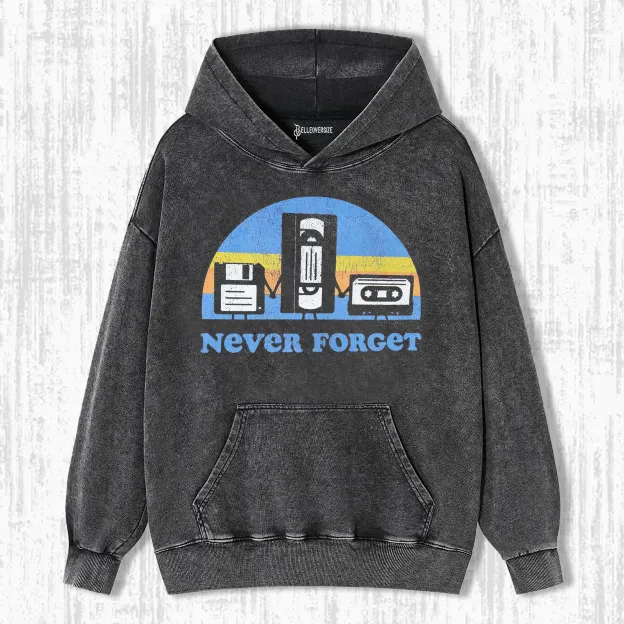 NEVER FORGET VHS DISKETTE AND CASSETTE HOODIE