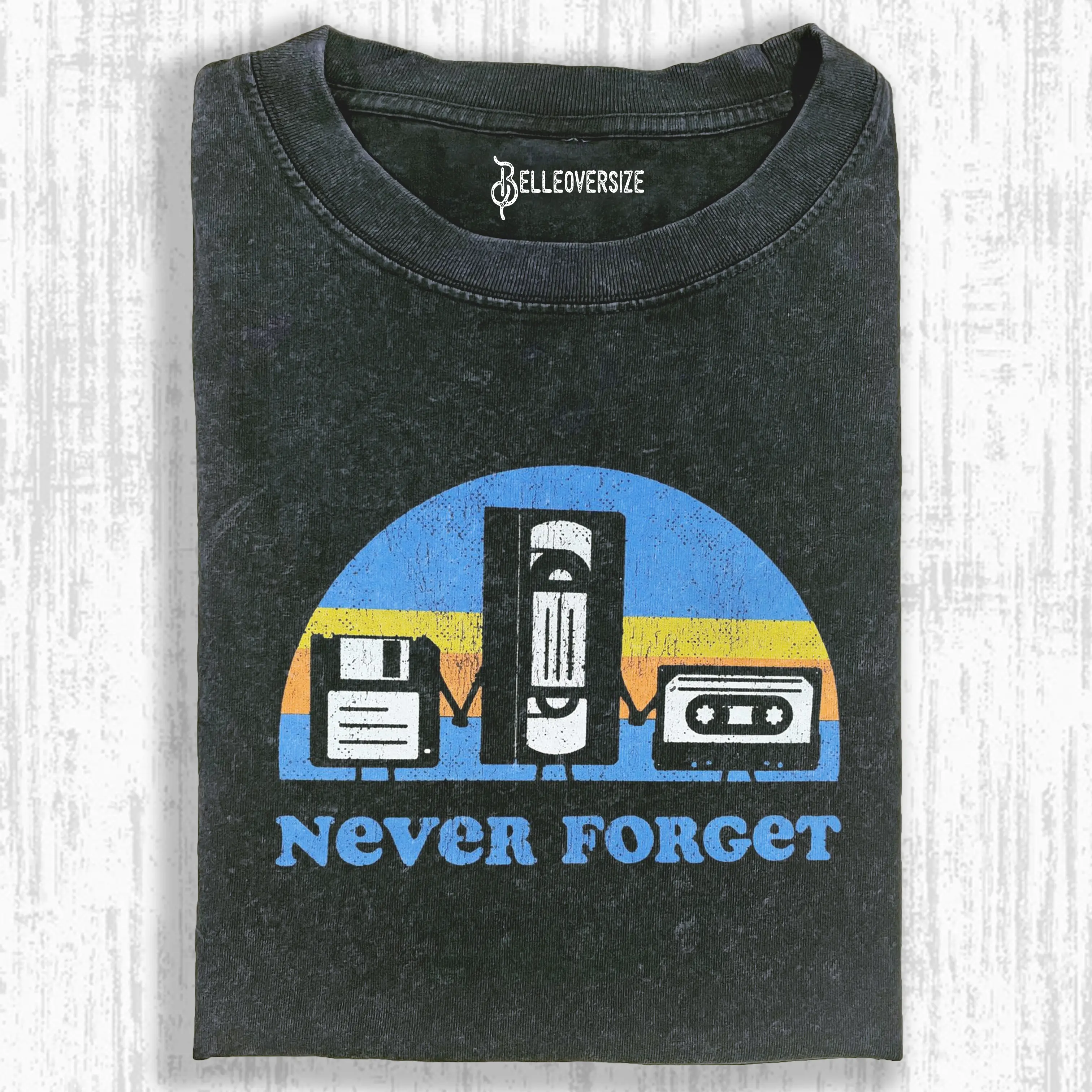 NEVER FORGET VHS DISKETTE AND CASSETTE T-SHIRT