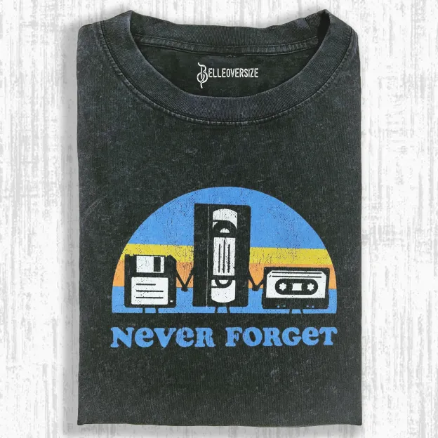 NEVER FORGET VHS DISKETTE AND CASSETTE T-SHIRT