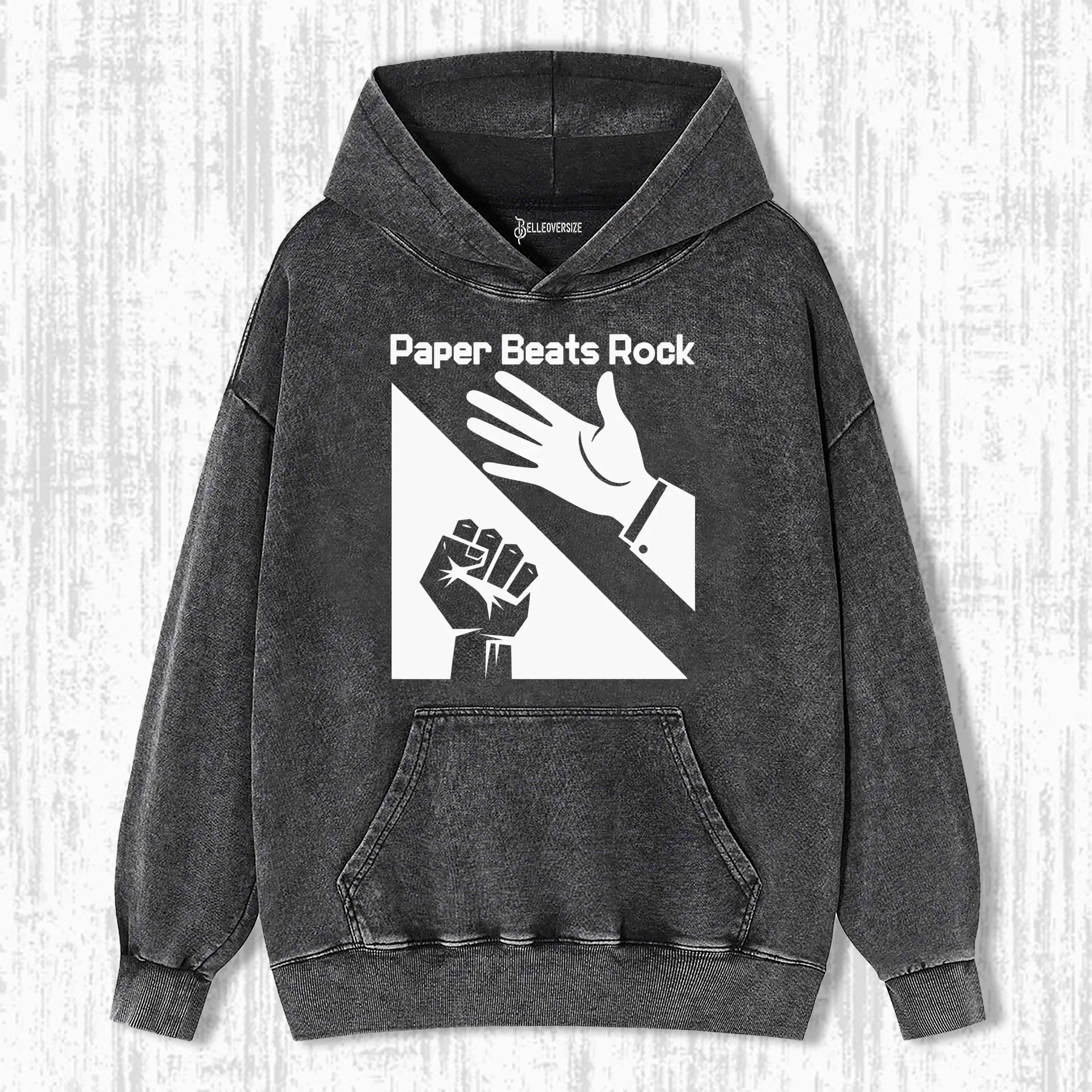 PAPER BEATS ROCK FUNNY HOODIE