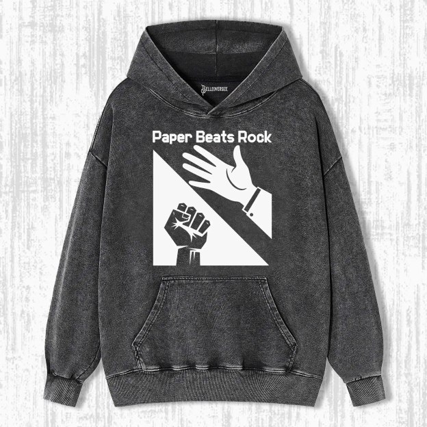 PAPER BEATS ROCK FUNNY HOODIE