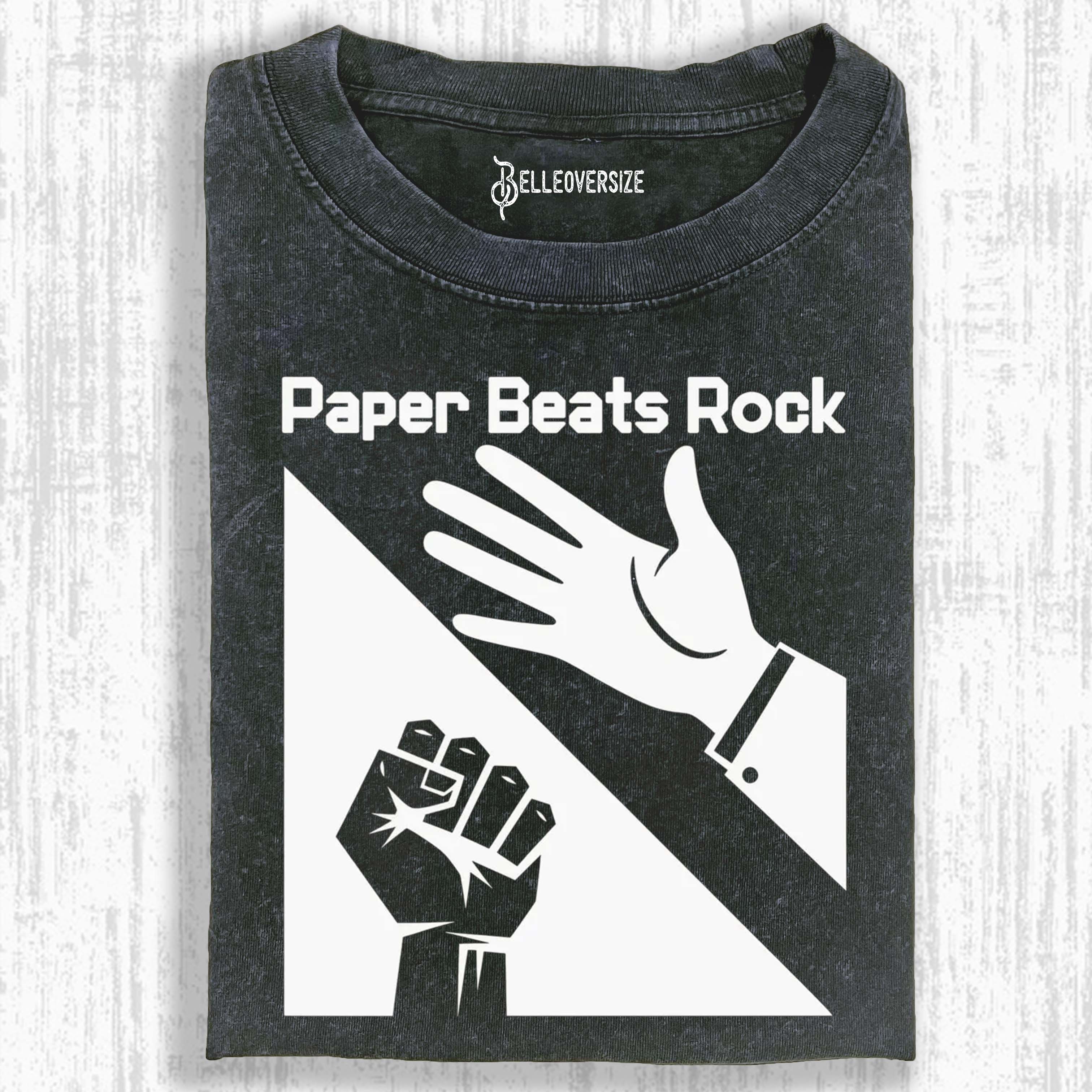 PAPER BEATS ROCK FUNNY T-SHIRT