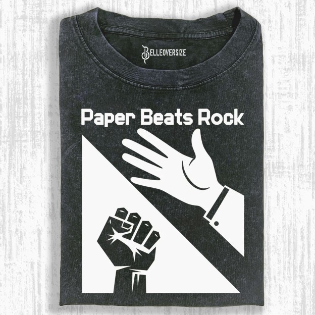 PAPER BEATS ROCK FUNNY T-SHIRT