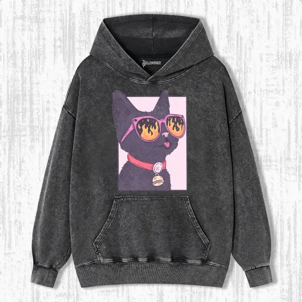 POP ART CAT WATCHING THE WORLD BURN  HOODIE 