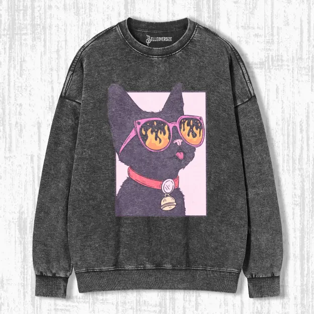 POP ART CAT WATCHING THE WORLD BURN SWEATSHIRTS