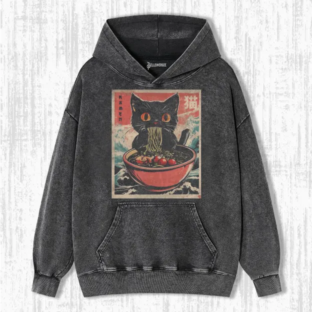 RETRO CAT EATING RAMEN HOODIE