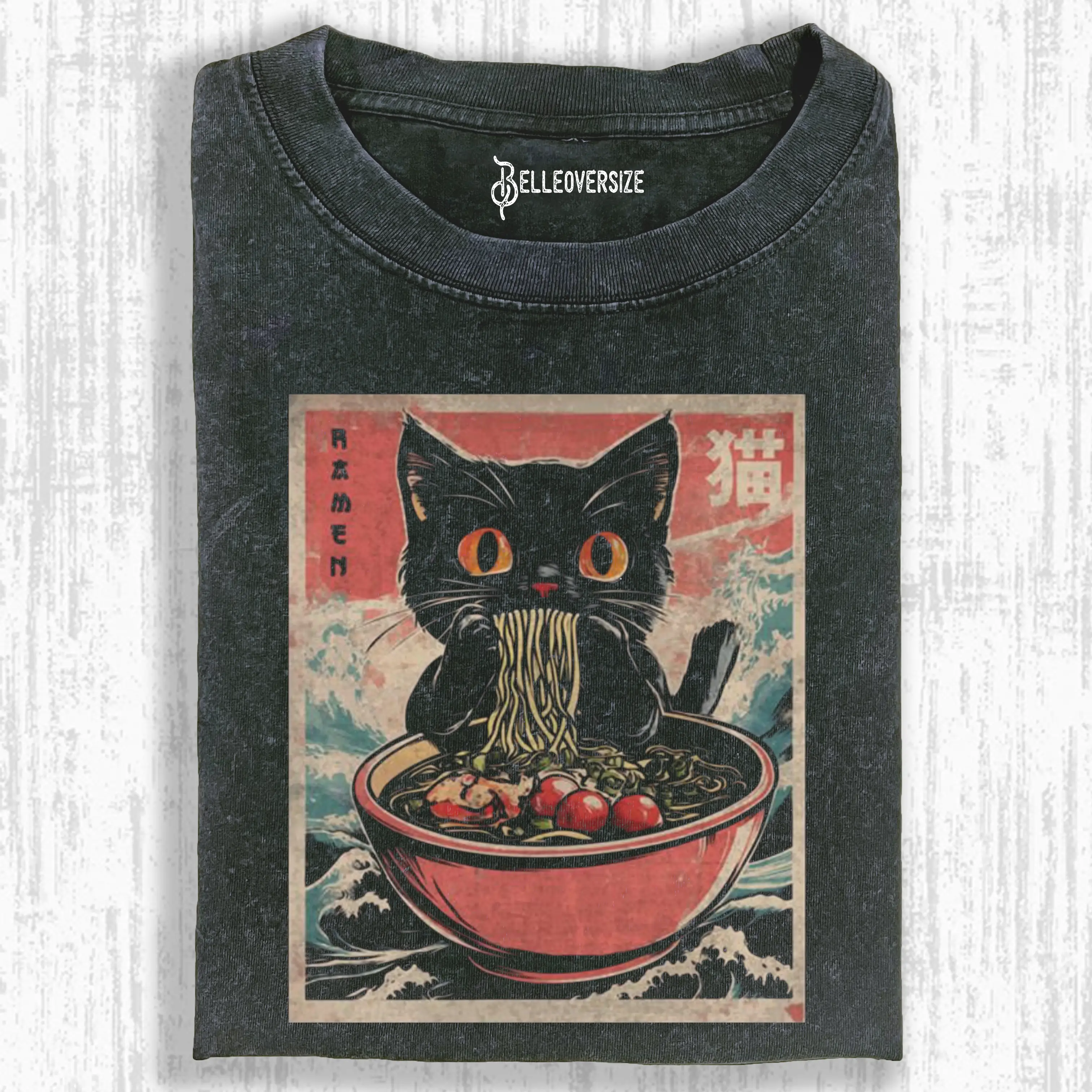 RETRO CAT EATING RAMEN T-SHIRT