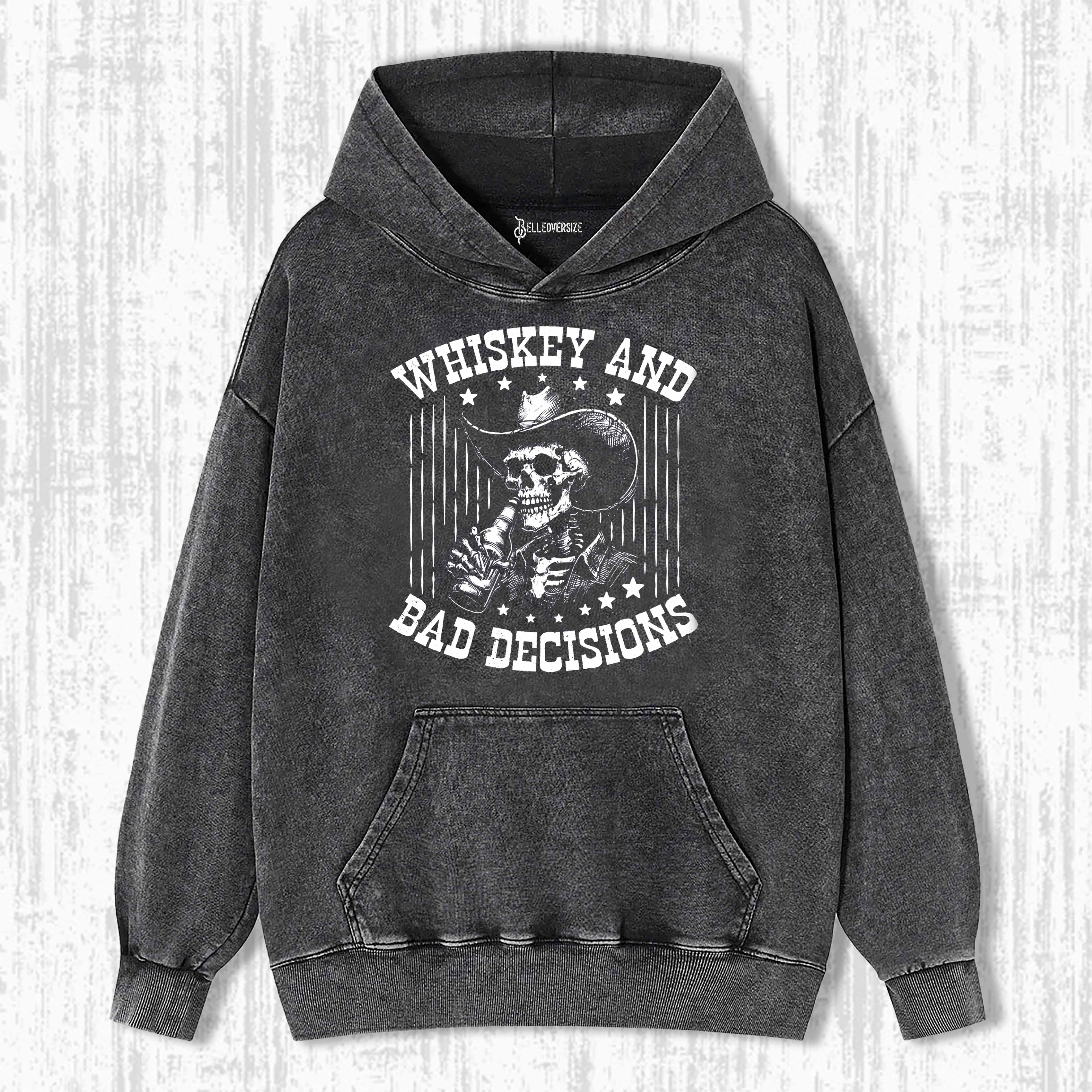 RETRO FUNNY SKULL WHISKEY AND BAD DECISIONS 90S HOODIE