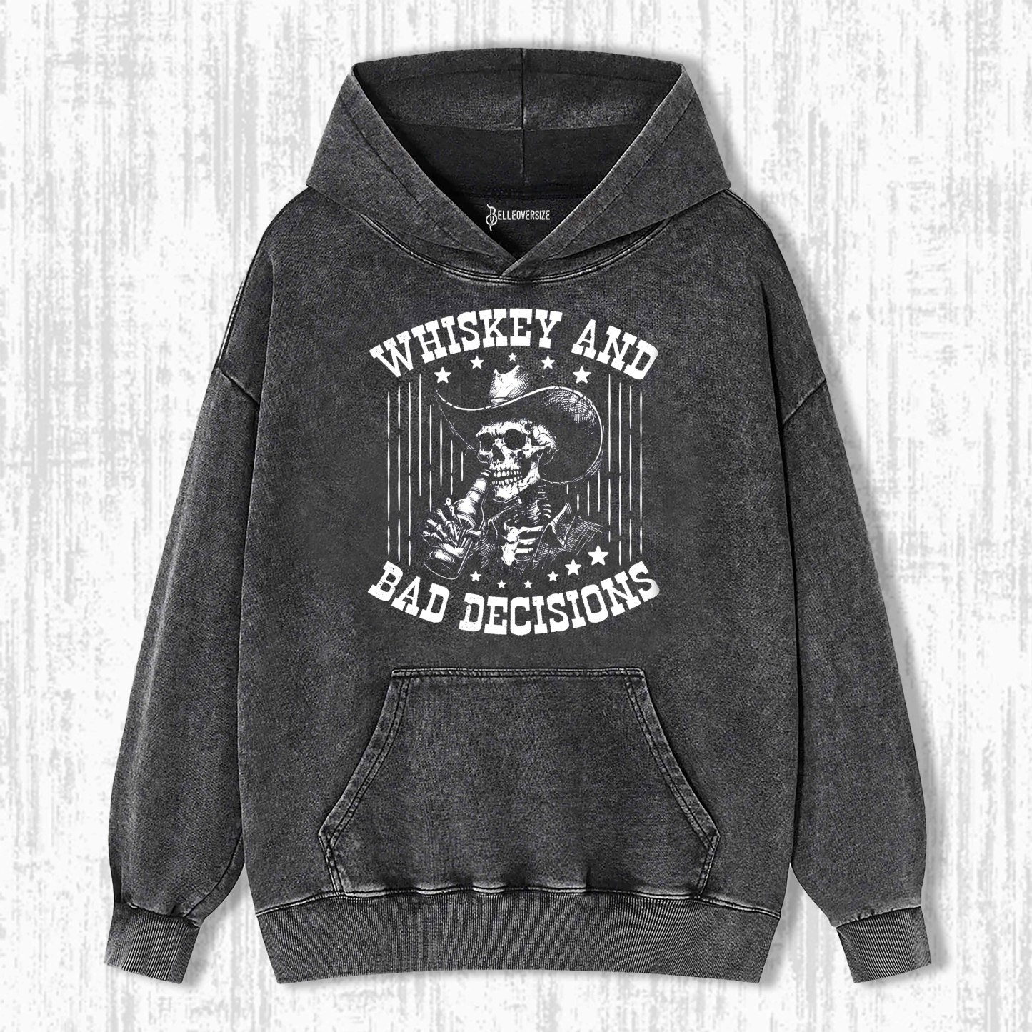 RETRO FUNNY SKULL WHISKEY AND BAD DECISIONS 90S HOODIE