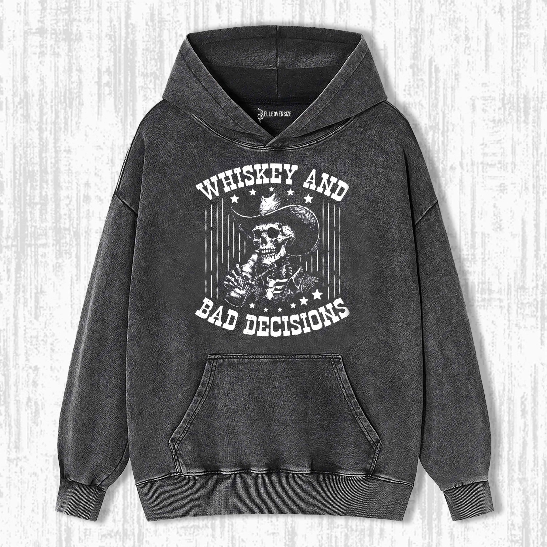 RETRO FUNNY SKULL WHISKEY AND BAD DECISIONS 90S HOODIE