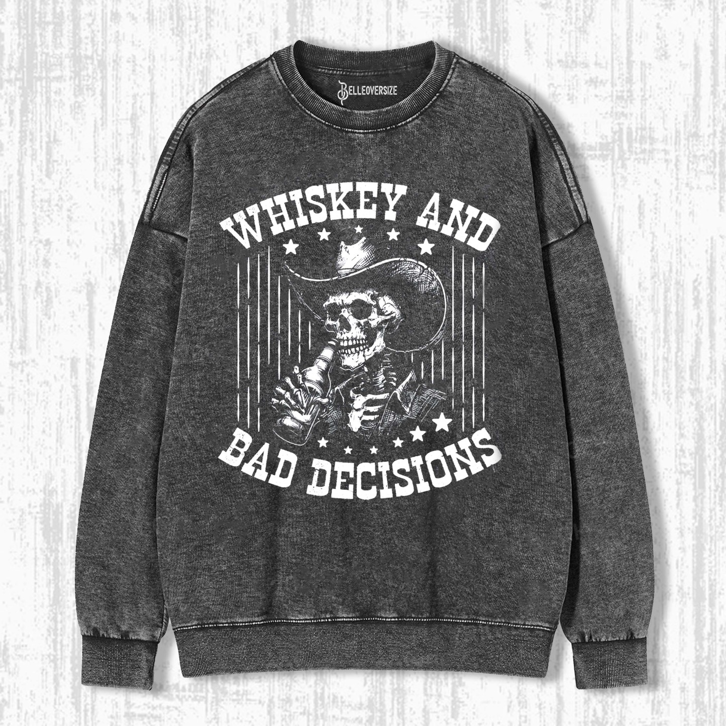 RETRO FUNNY SKULL WHISKEY AND BAD DECISIONS 90S SWEATSHIRTS