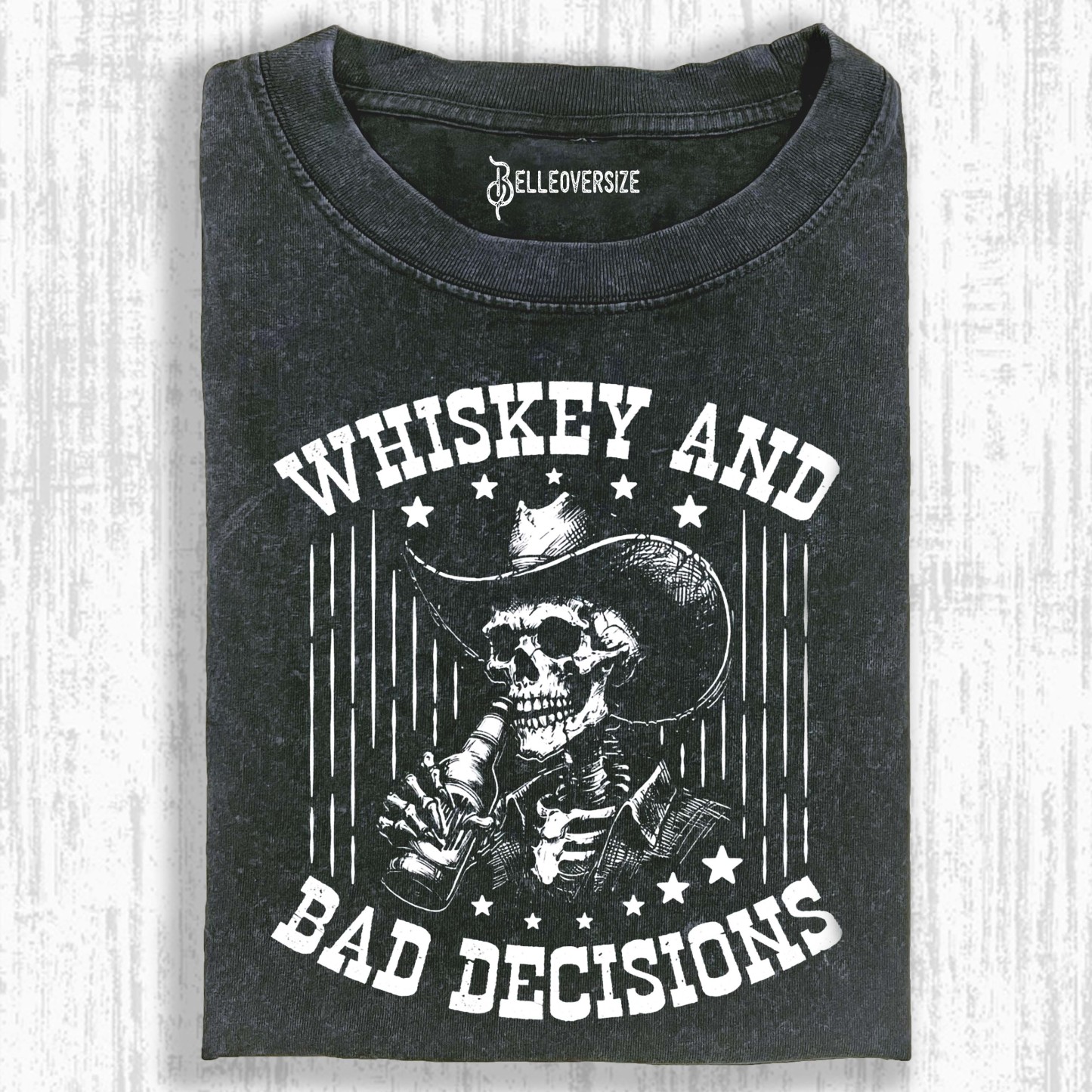 RETRO FUNNY SKULL WHISKEY AND BAD DECISIONS 90S T-SHIRT