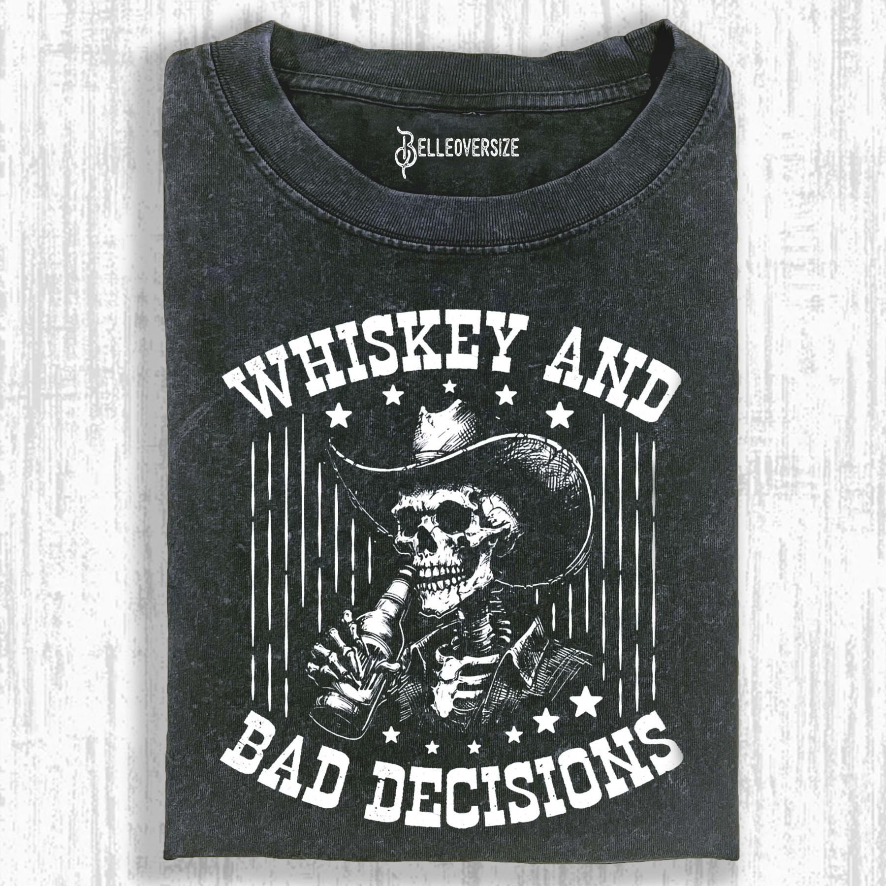 RETRO FUNNY SKULL WHISKEY AND BAD DECISIONS 90S T-SHIRT
