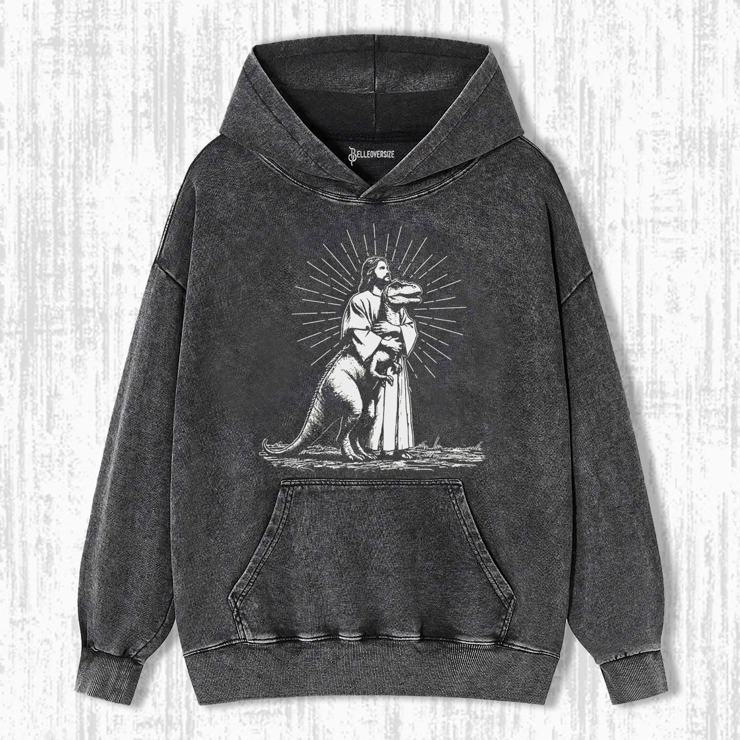 RETRO JESUS HOLDING DINOSAUR HOODIE