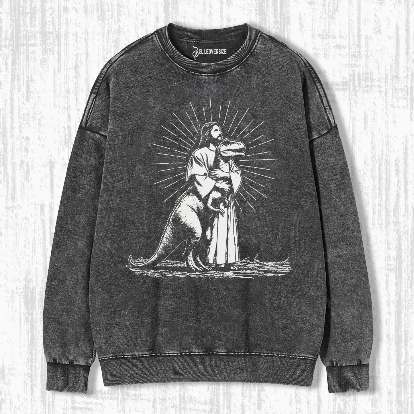RETRO JESUS HOLDING DINOSAUR SWEATSHIRTS