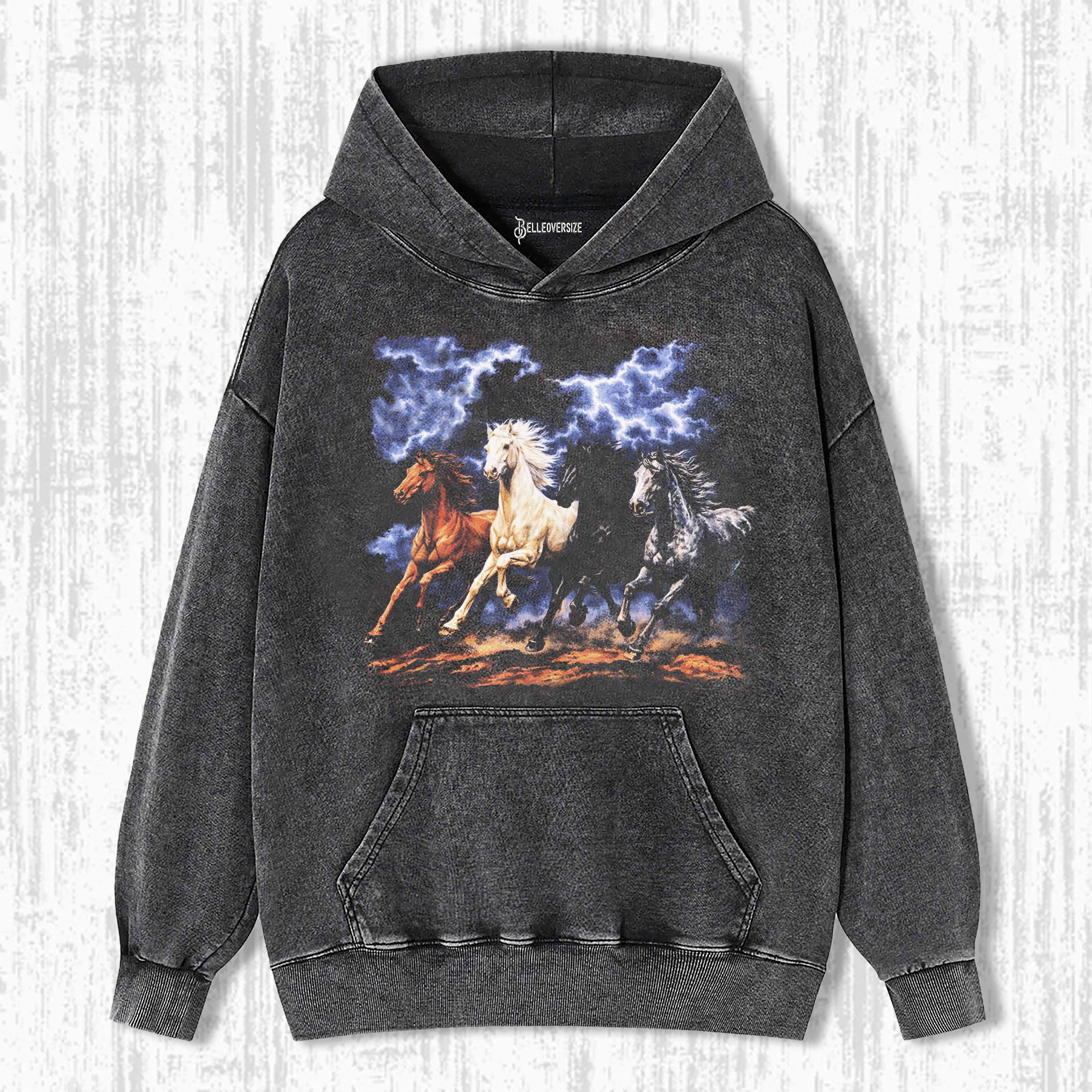 RUNNING HORSES VINTAGE 90S GRAPHIC HOODIE 