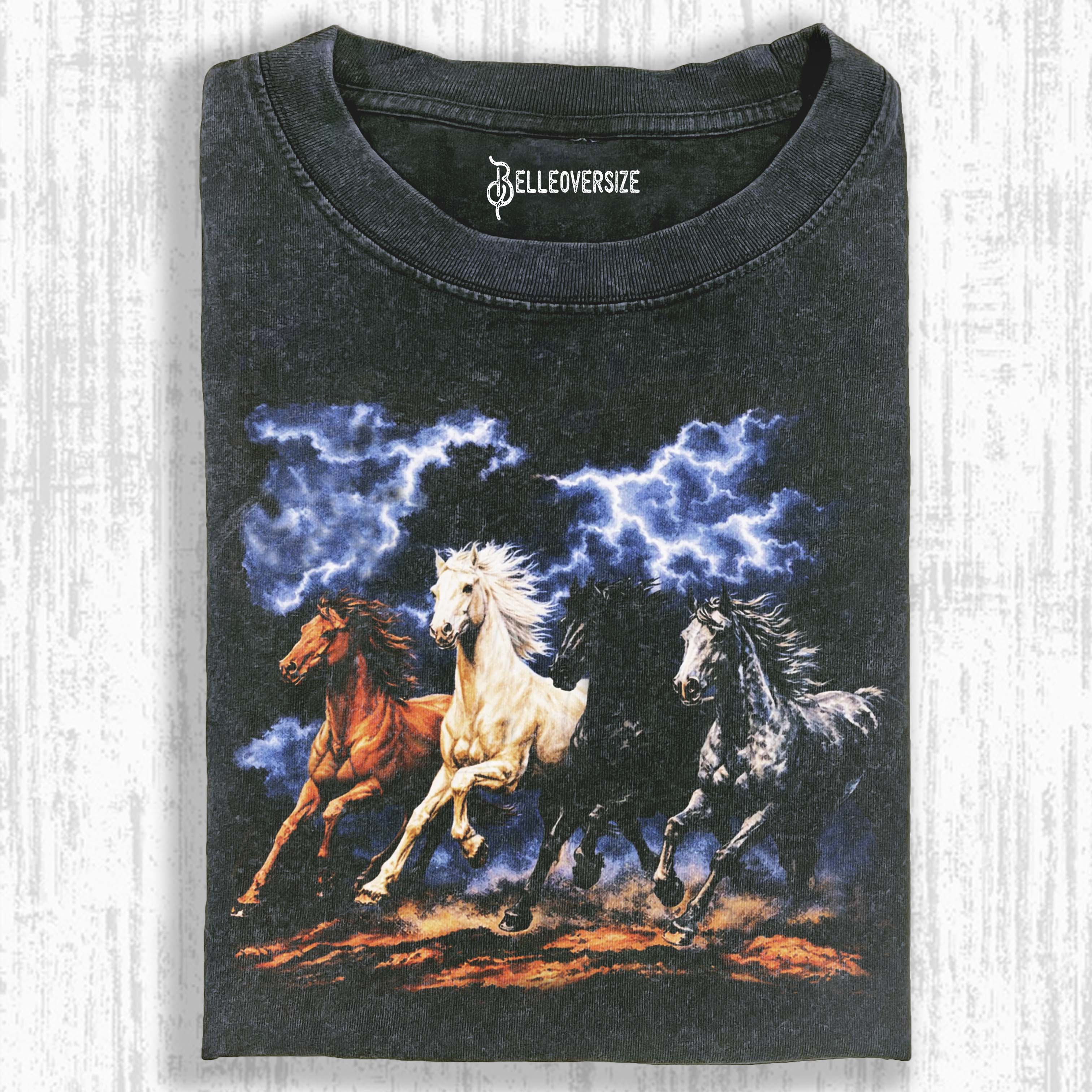 RUNNING HORSES VINTAGE 90S GRAPHIC T-SHIRT 