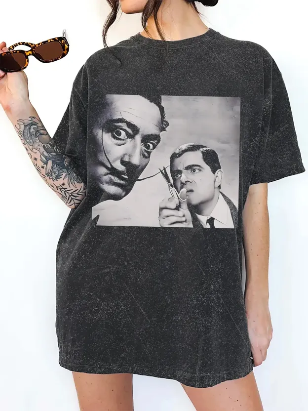 SALVADOR DALI AND HAIRDRESSER MR.BEAN T-SHIRT