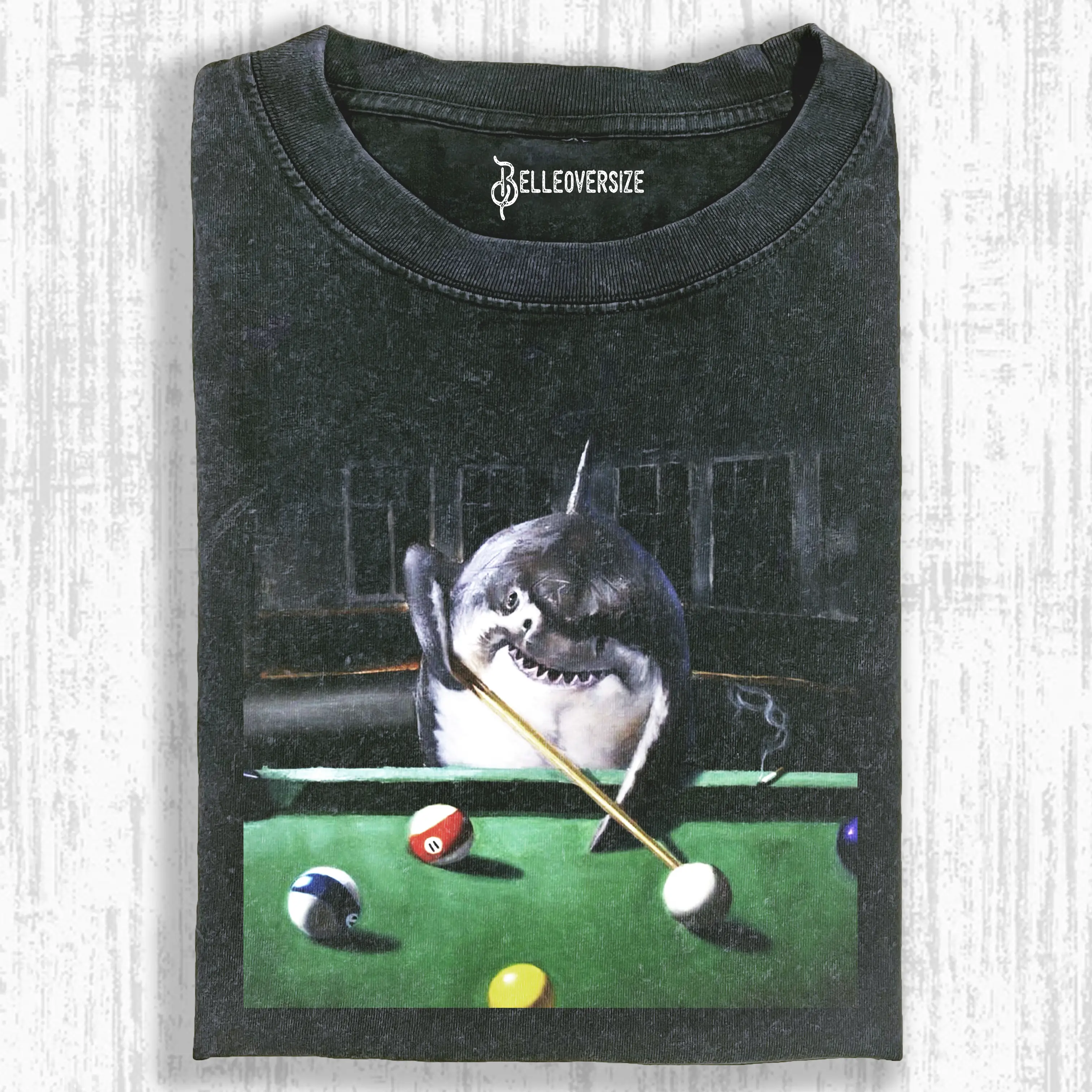 SHARKS PLAYING BILLIARDS FUNNY  T-SHIRT
