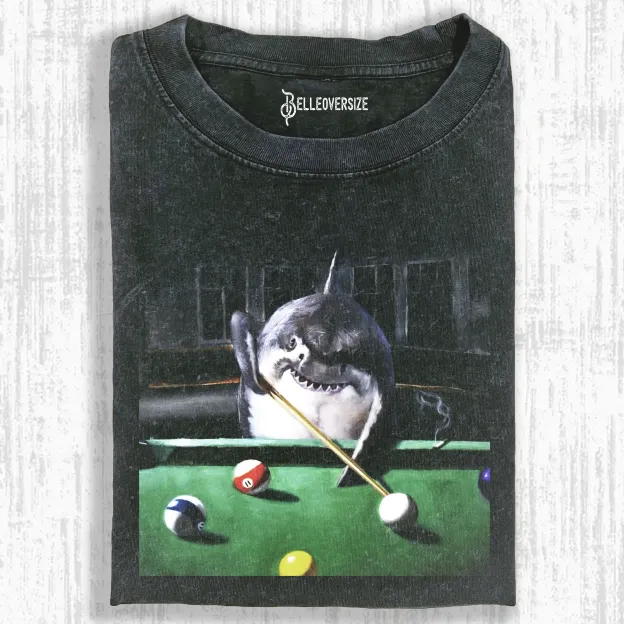 SHARKS PLAYING BILLIARDS FUNNY  T-SHIRT
