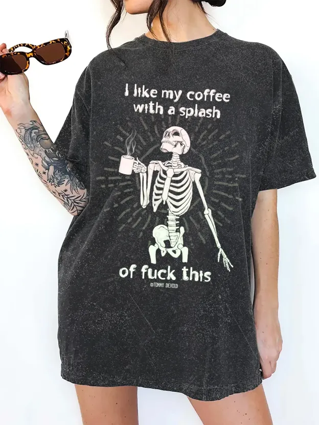 SKELETON DRINKING COFFEE T-SHIRTS
