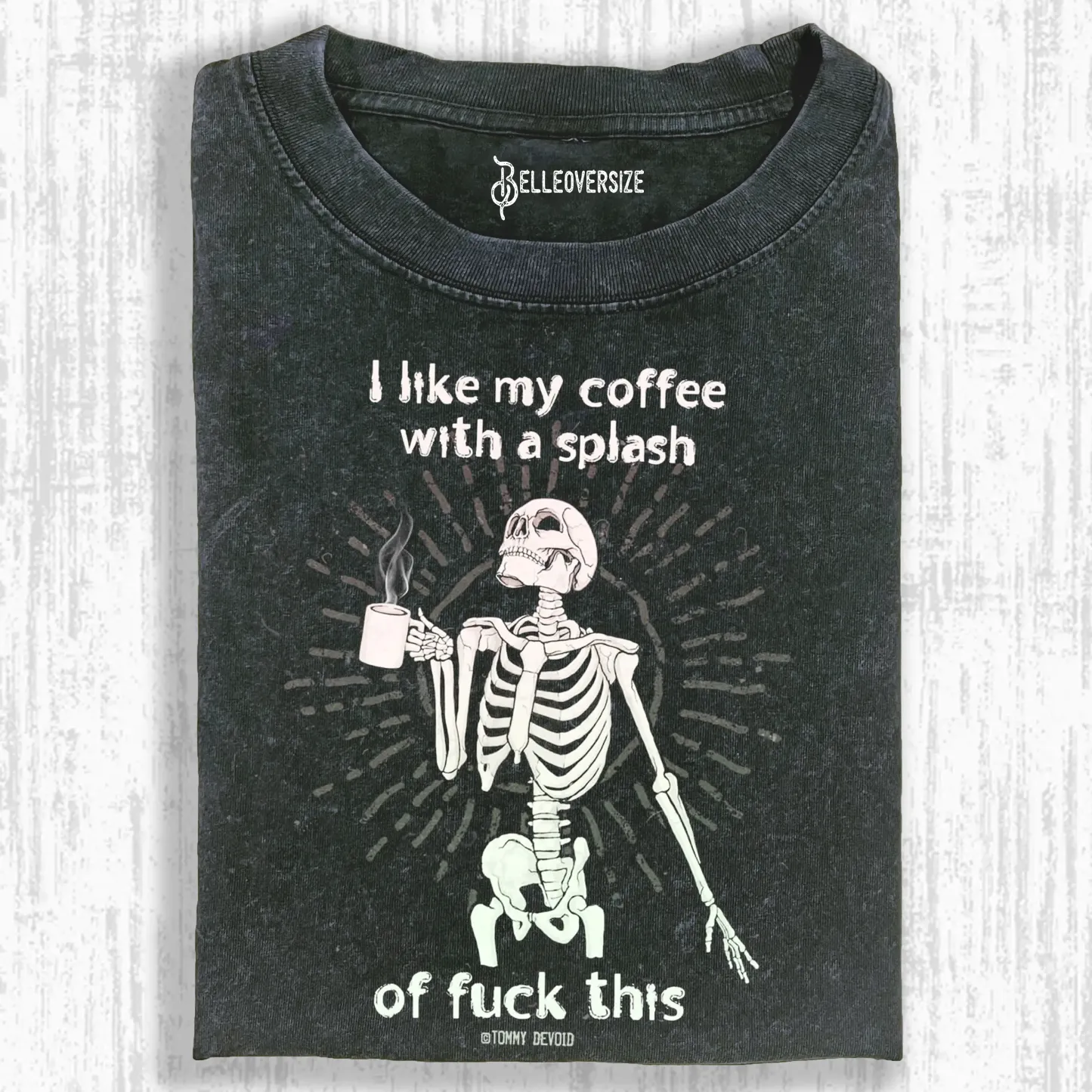 SKELETON DRINKING COFFEE T-SHIRTS