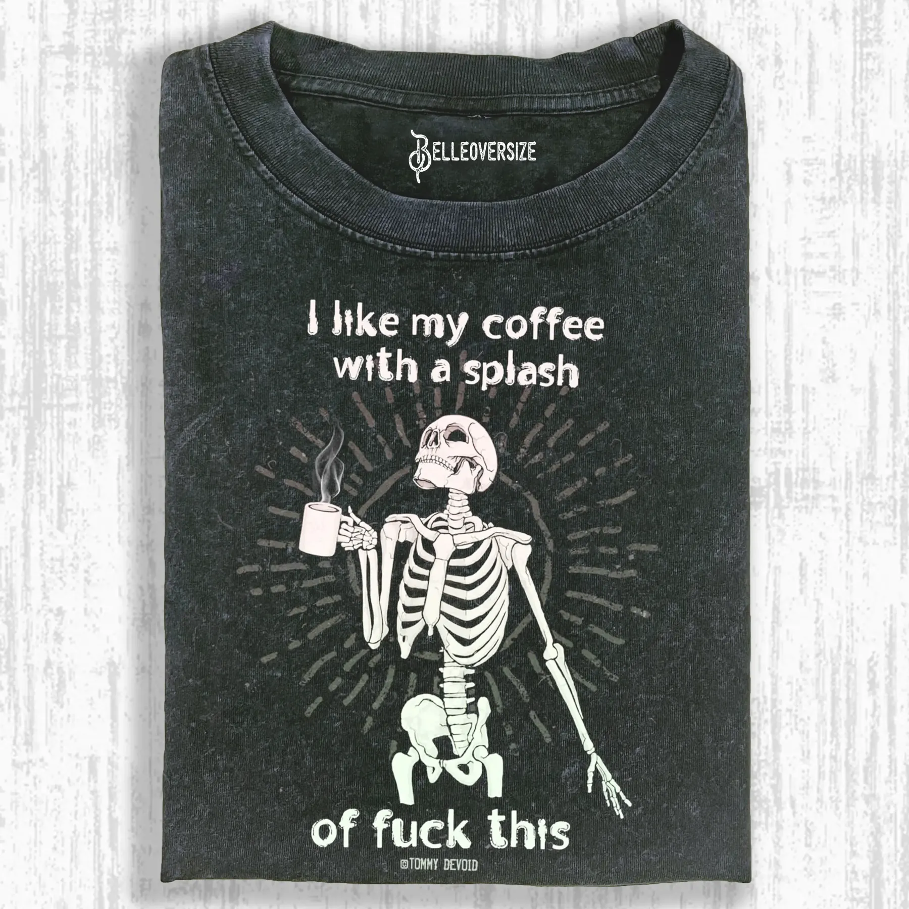 SKELETON DRINKING COFFEE T-SHIRTS