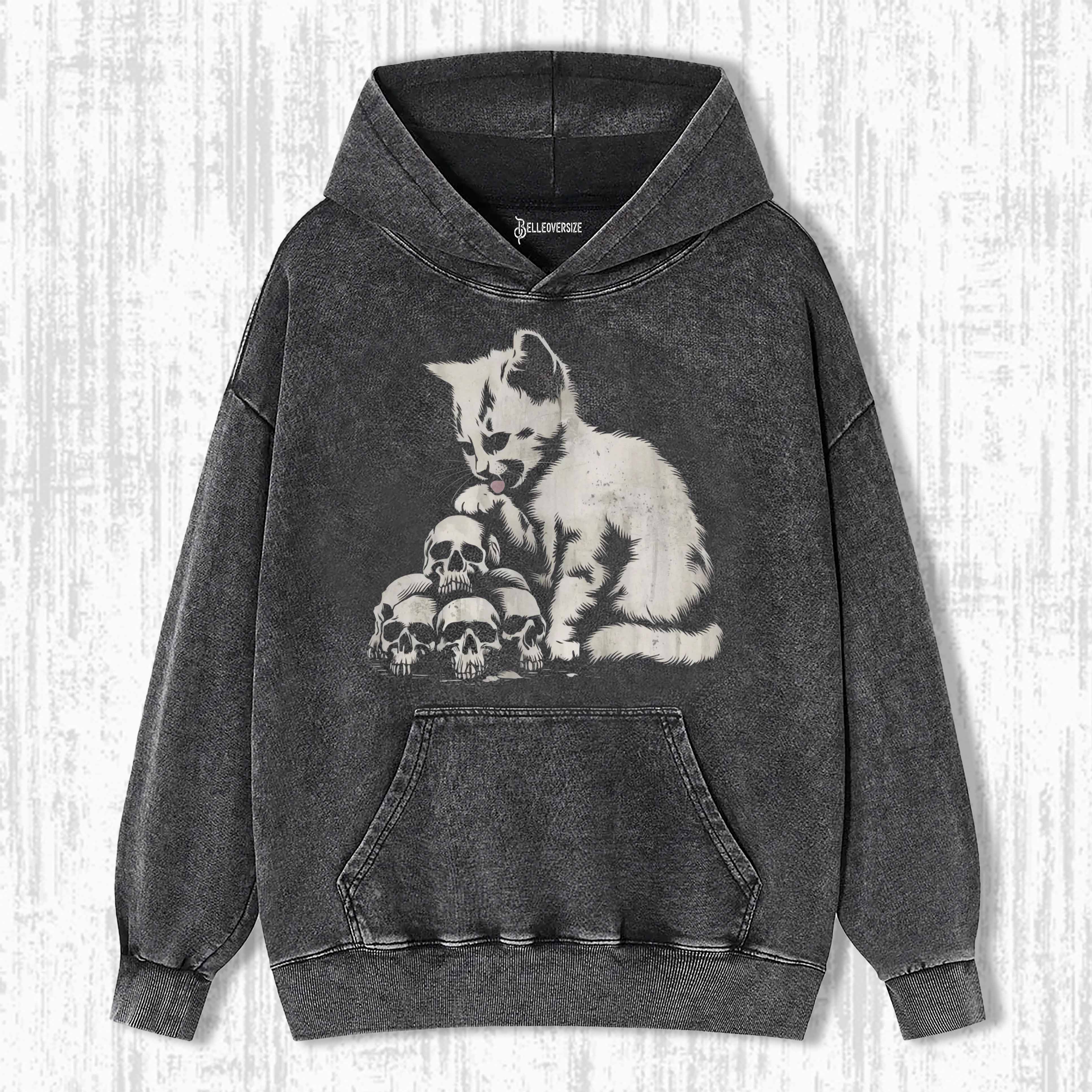 SPOOKY CAT SKULL VINTAGE HOODIE